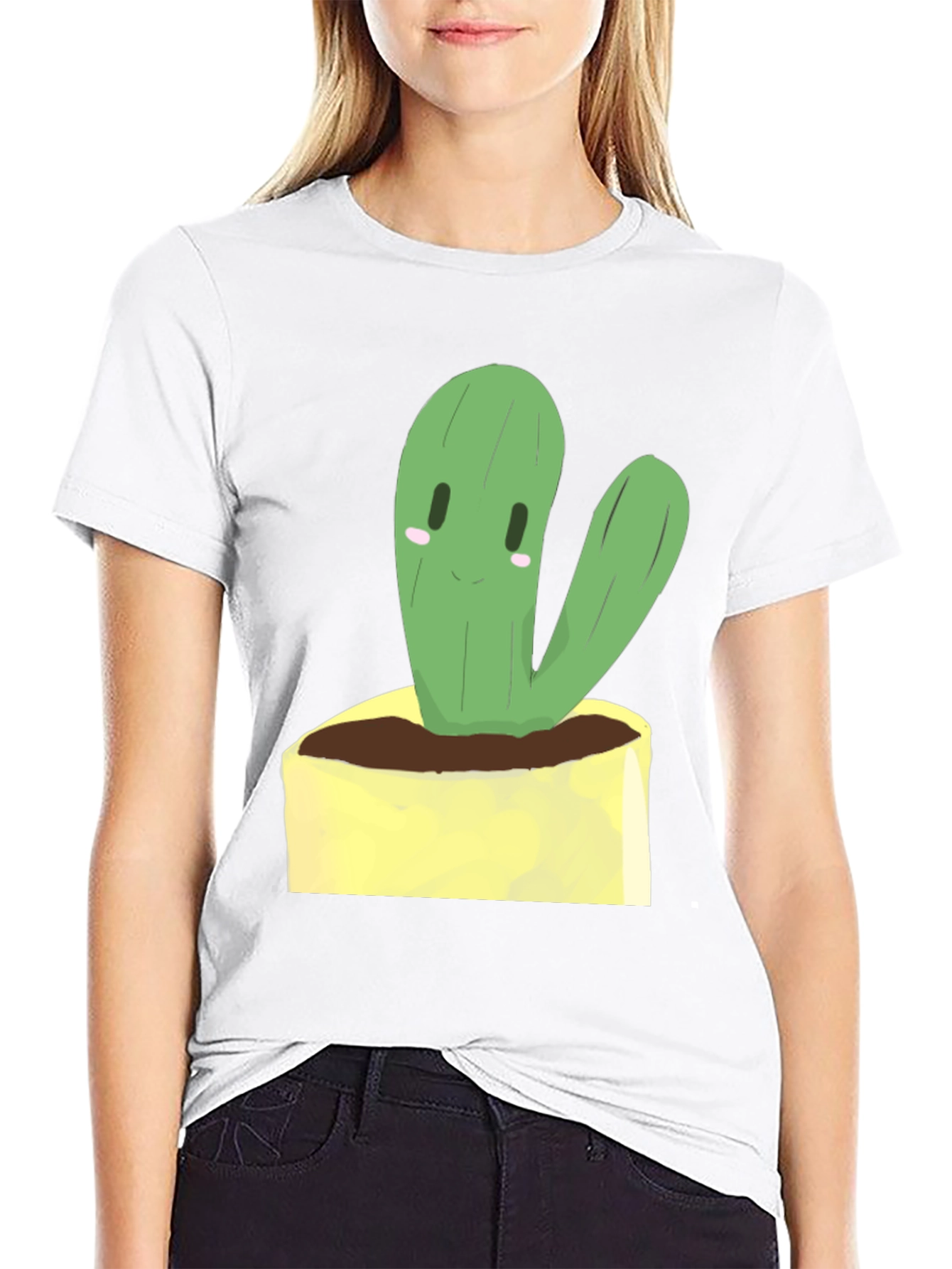 Cute Cactus Graphic Tee - Black Cotton T-Shirt