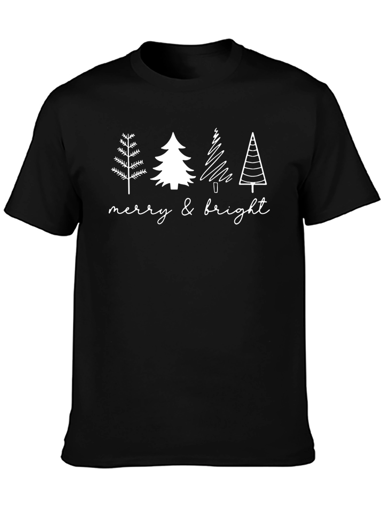 Merry & Bright Christmas Trees Black T-Shirt