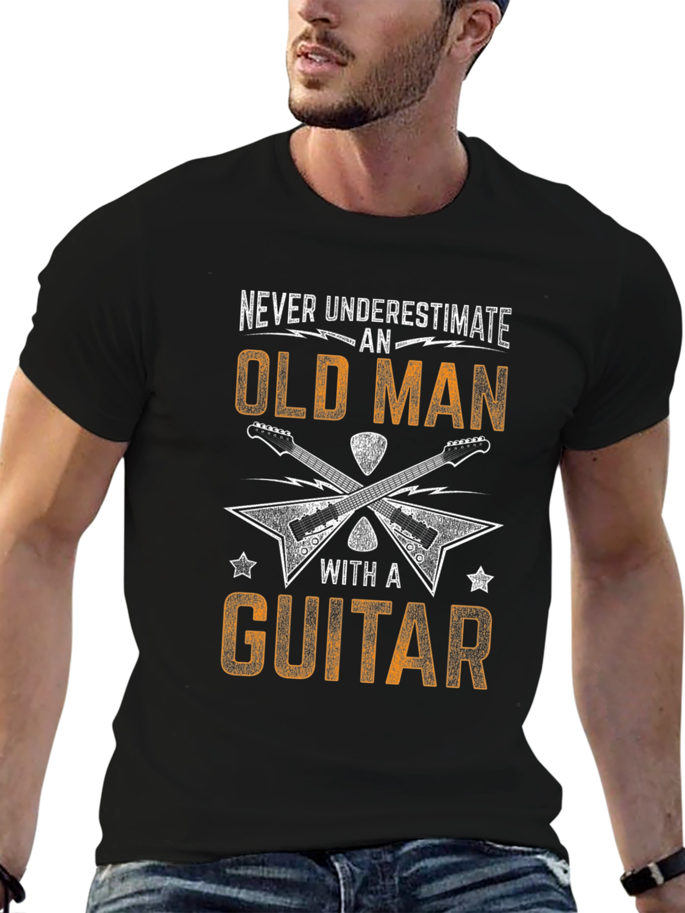 Never Underestimate Old Man Guitar T-Shirt