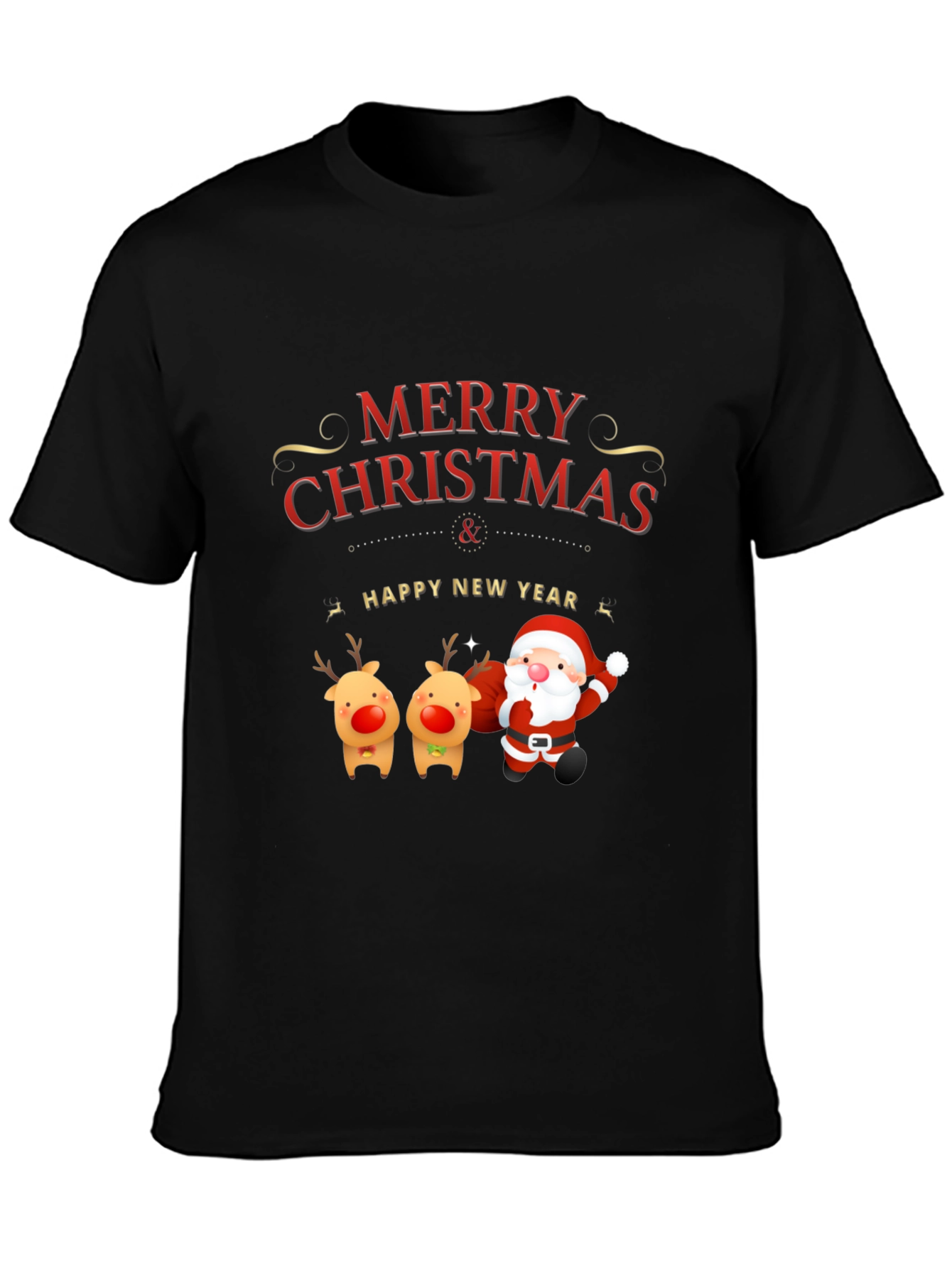 Merry Christmas Santa & Reindeer Graphic Tee