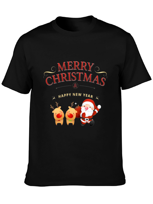 Merry Christmas Santa & Reindeer Graphic Tee