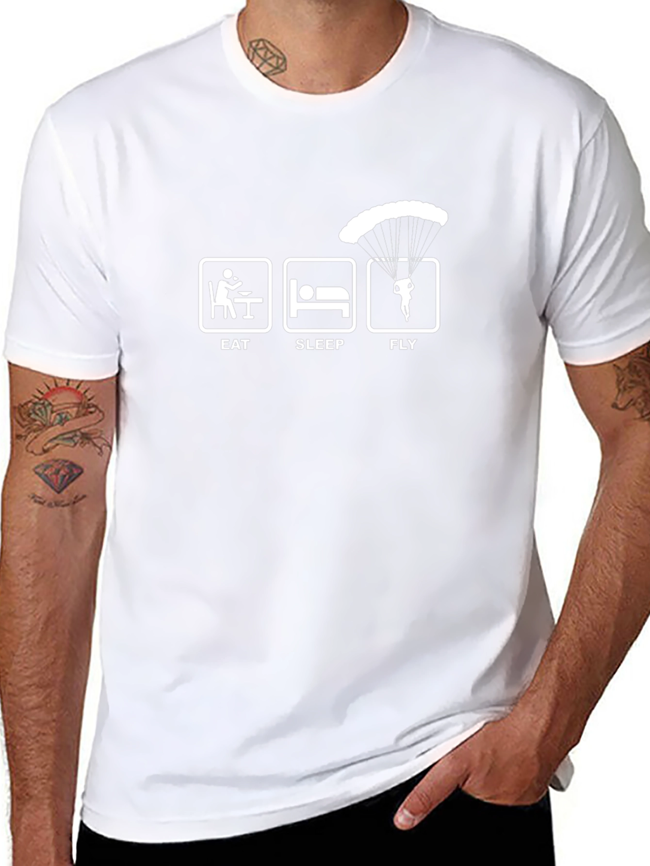 Eat Sleep Fly Black T-Shirt - Skydiving Parachute Design