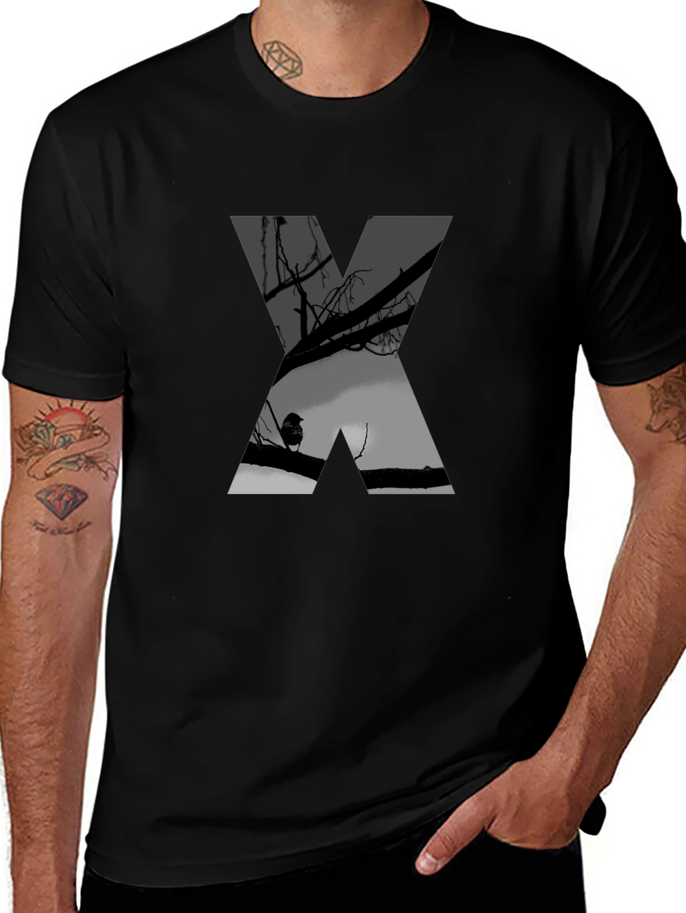 Abstract Silhouette X Graphic Tee - Black