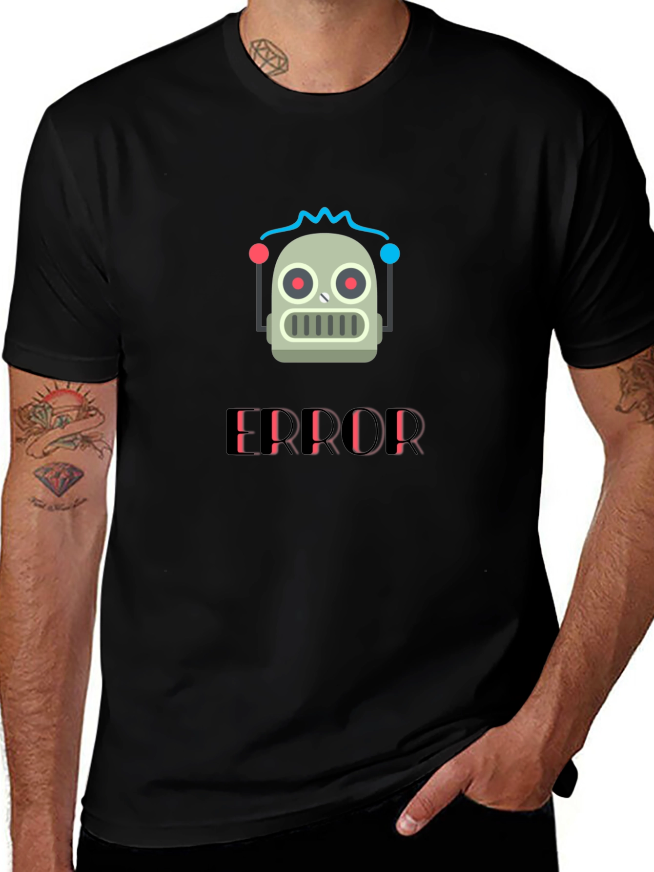 Error Robot Graphic T-Shirt - Black Cotton Tee