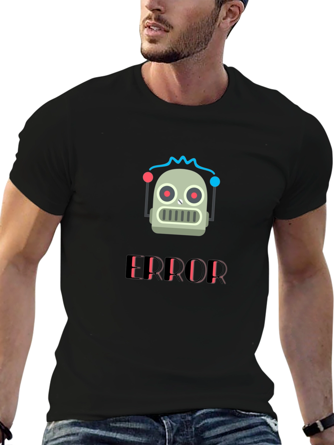 Error Robot Graphic T-Shirt - Black Cotton Tee