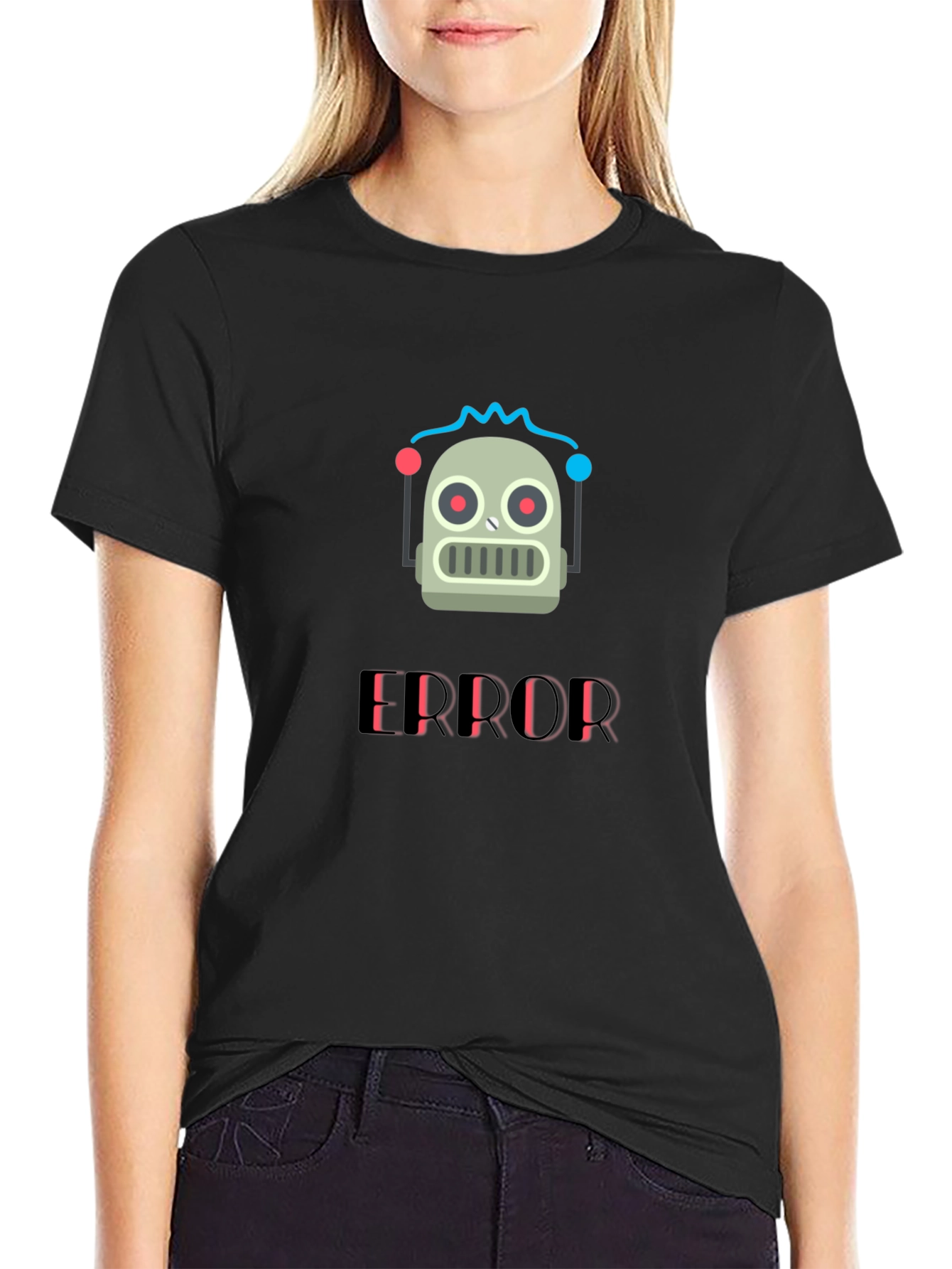 Error Robot Graphic T-Shirt - Black Cotton Tee