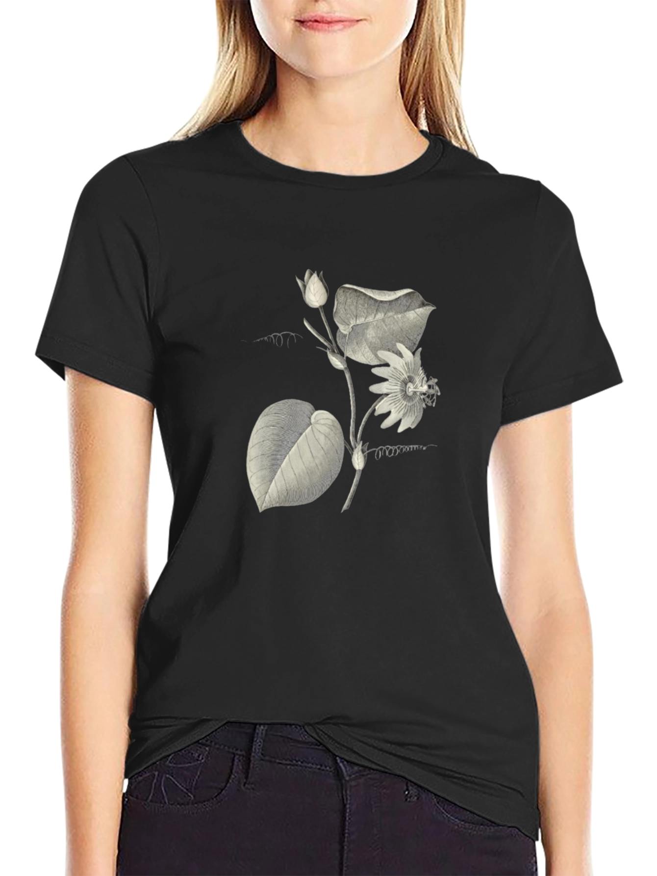 Botanical Print Black T-Shirt