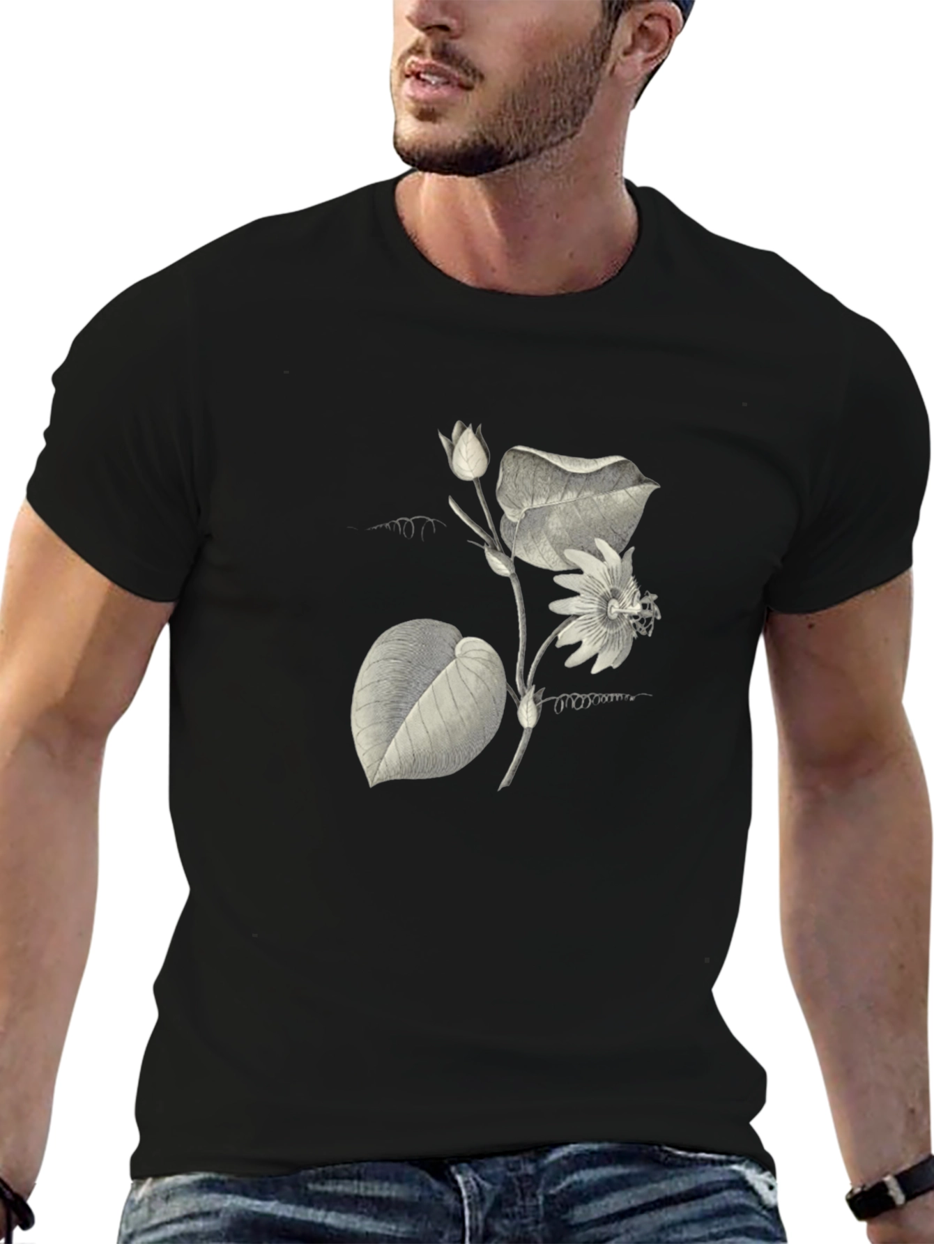 Botanical Print Black T-Shirt