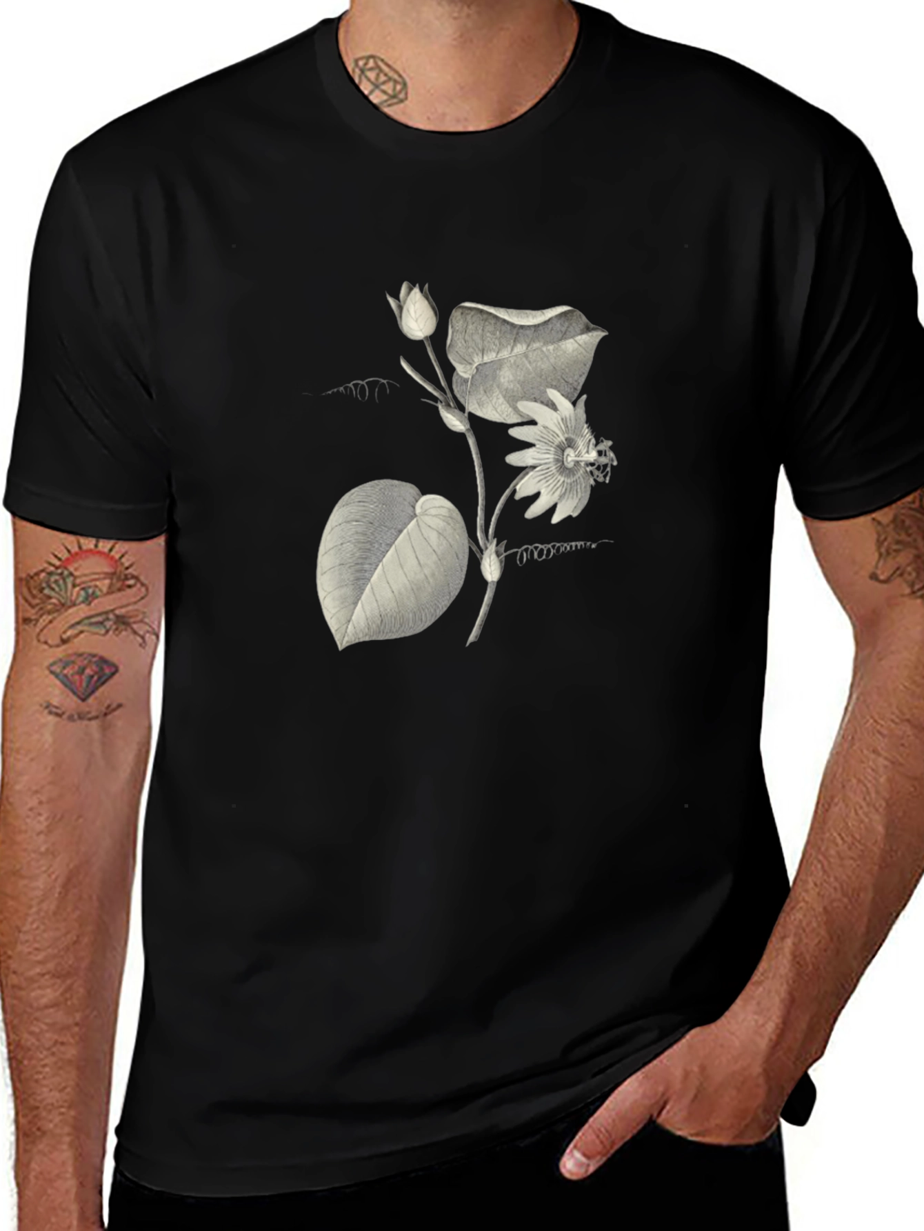Botanical Print Black T-Shirt