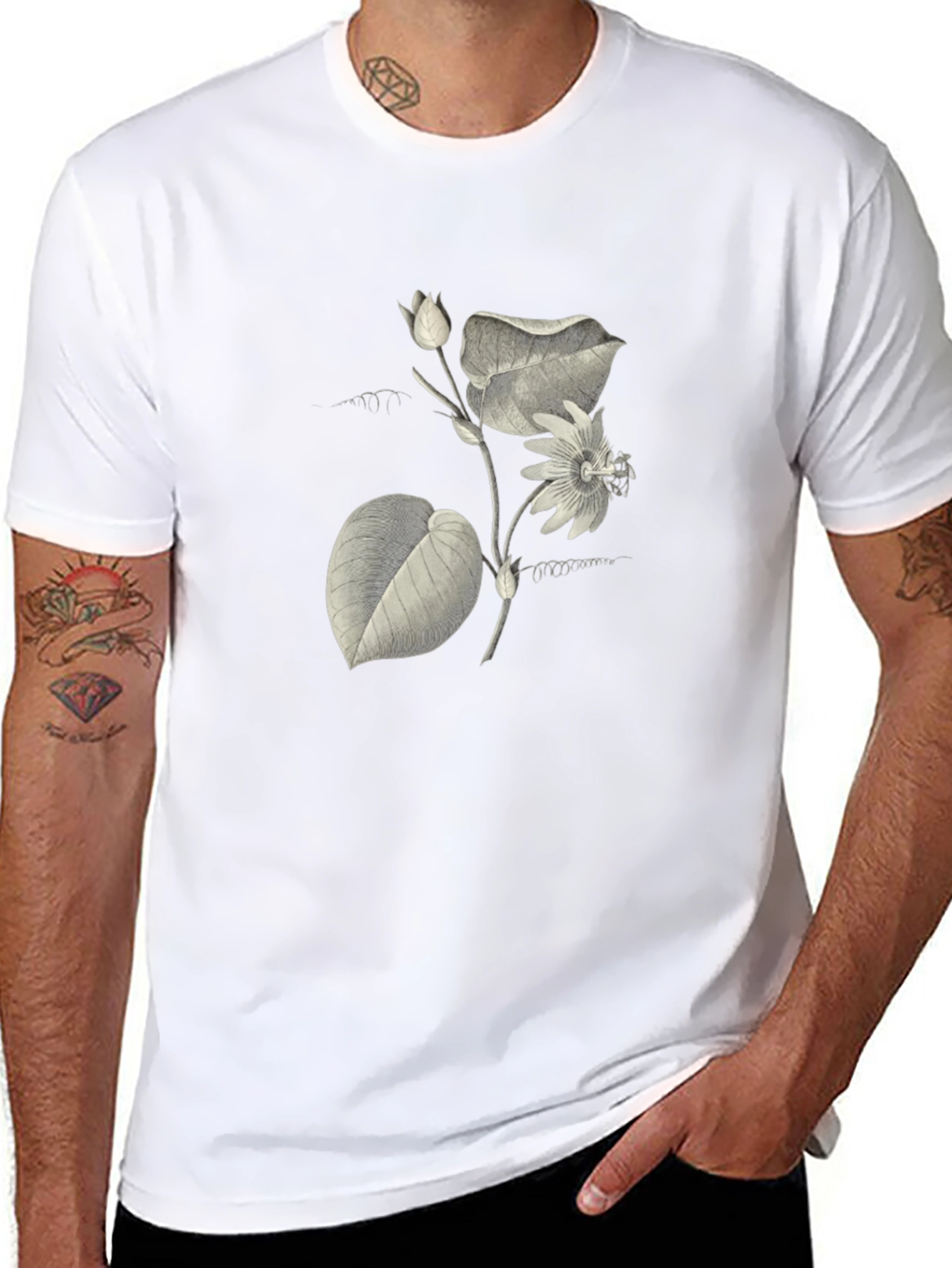 Botanical Print Black T-Shirt