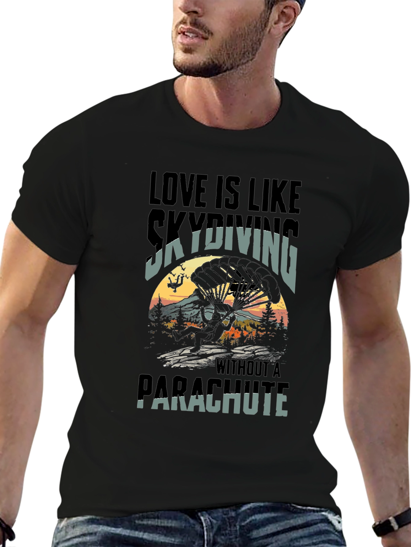 Skydiving Love Graphic Tee - Black T-Shirt