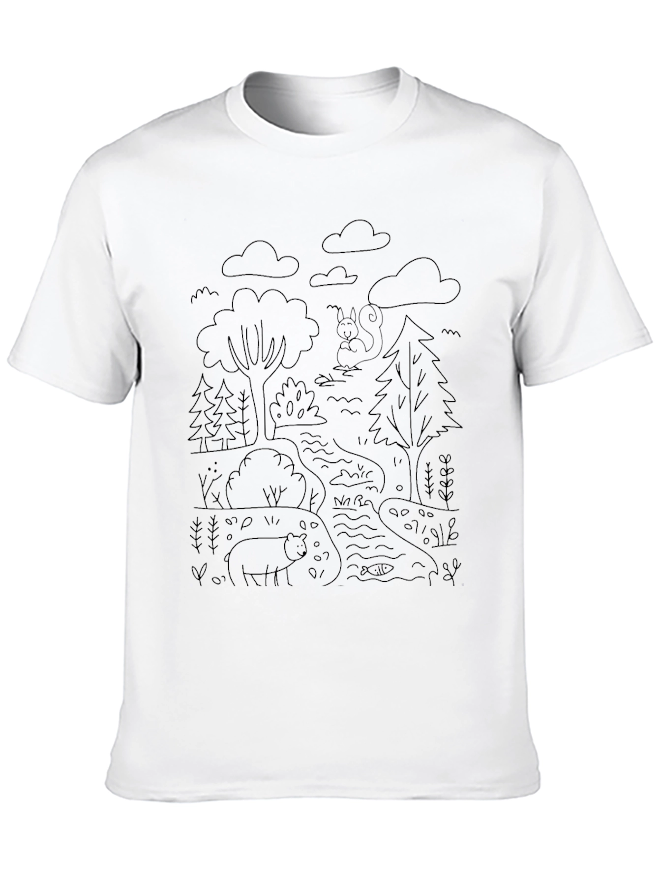Nature Scene Graphic T-Shirt - Bear & Squirrel Design