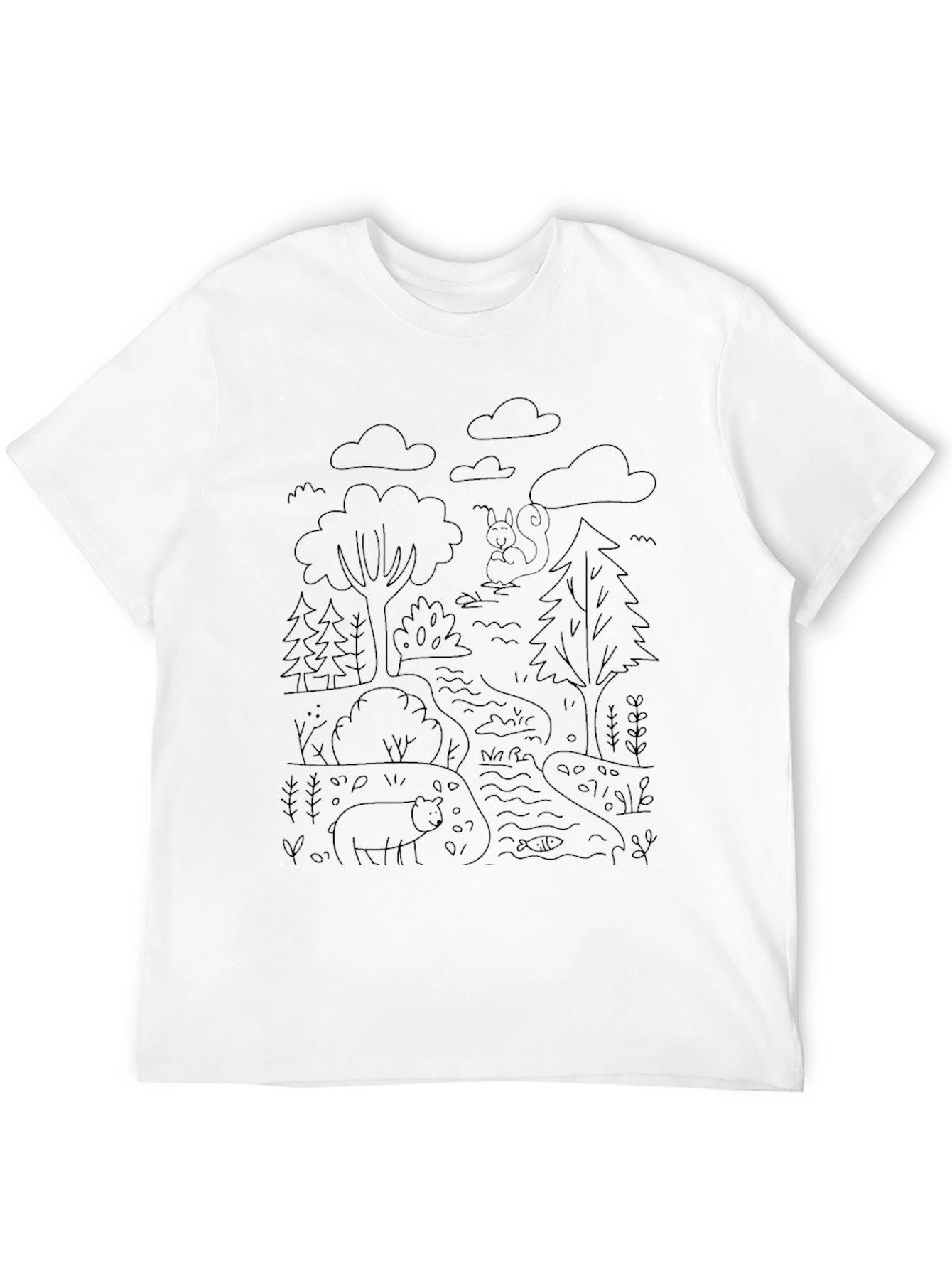 Nature Scene Graphic T-Shirt - Bear & Squirrel Design