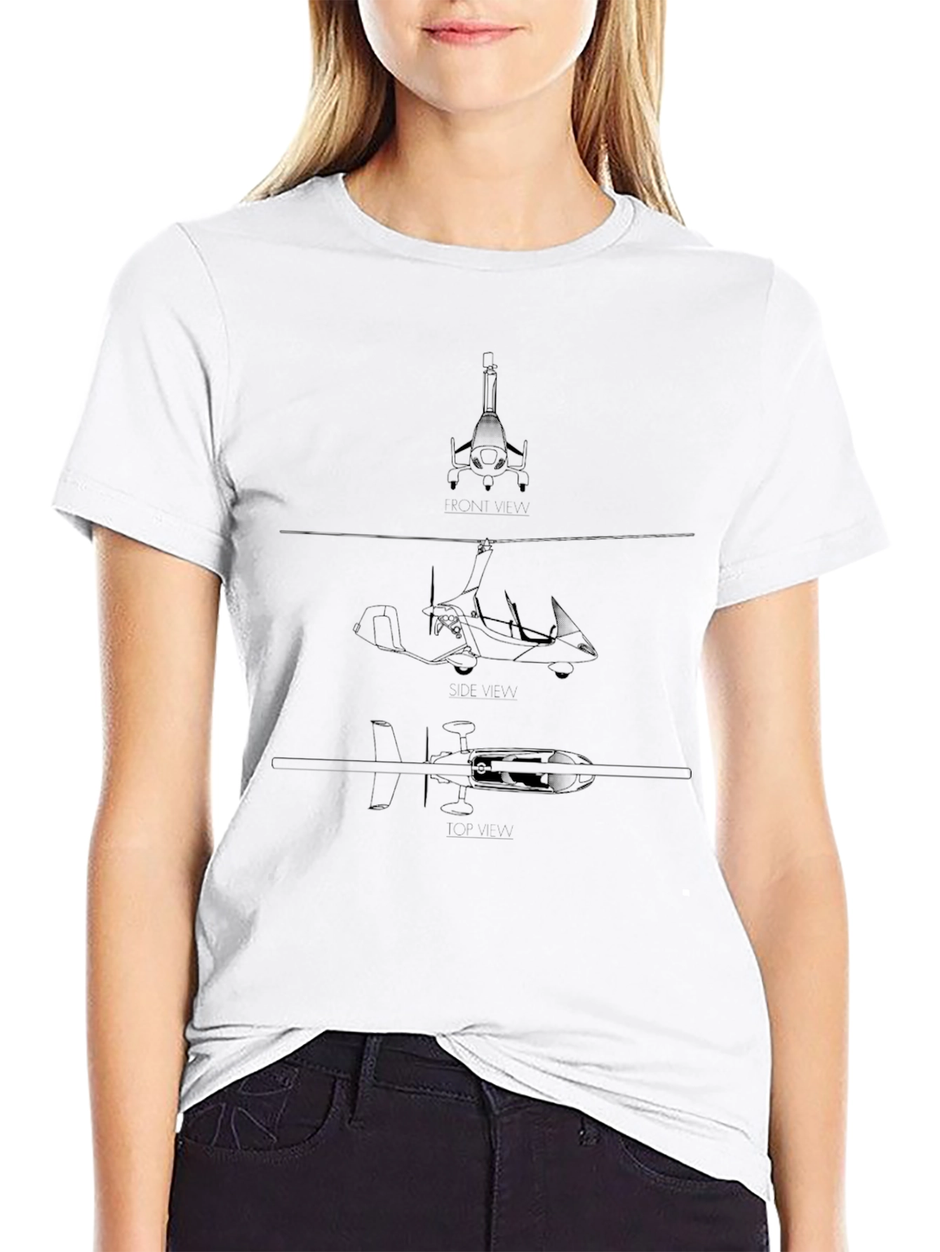 Black Gyrocopter Blueprint T-Shirt