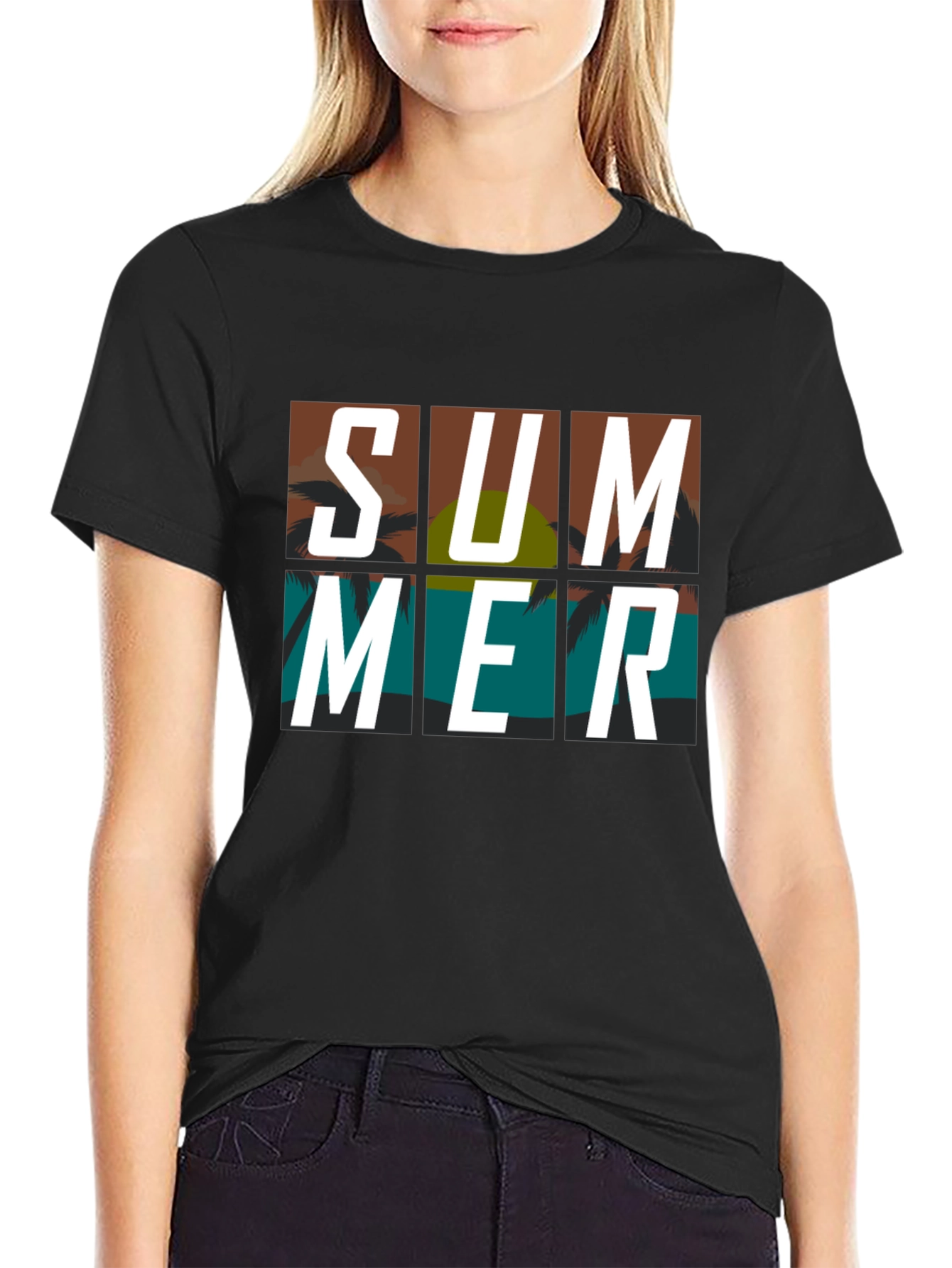 Summer Graphic Print Black T-Shirt