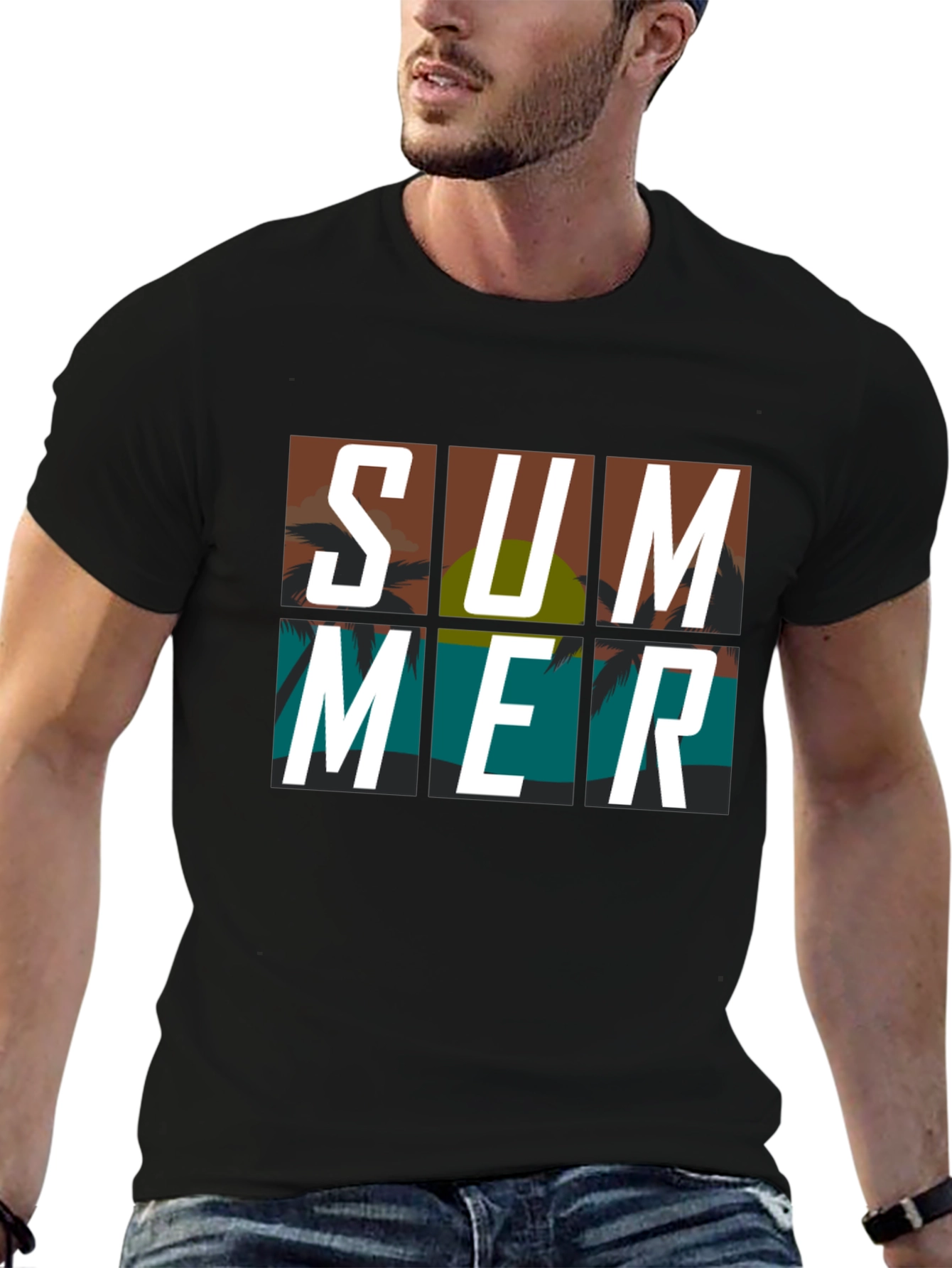 Summer Graphic Print Black T-Shirt