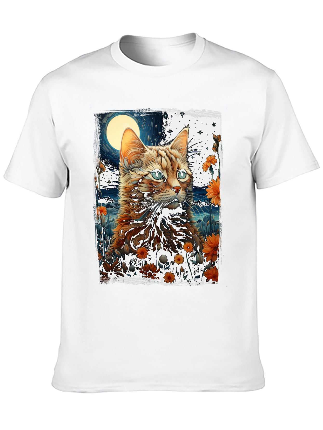 Cat & Moon Graphic Tee - Unique Design