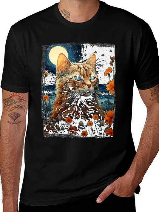 Cat & Moon Graphic Tee - Unique Design