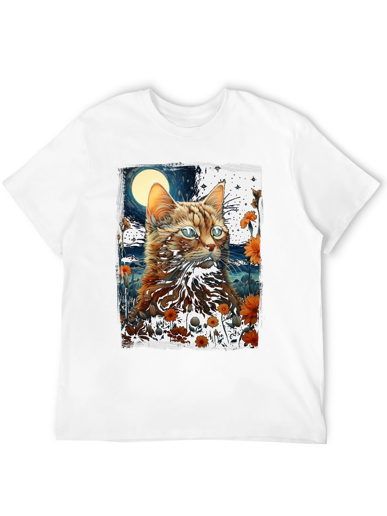 Cat & Moon Graphic Tee - Unique Design