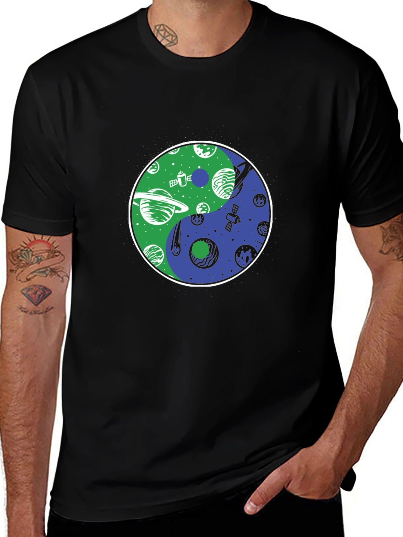 Yin Yang Planets T-Shirt - Space Harmony Design