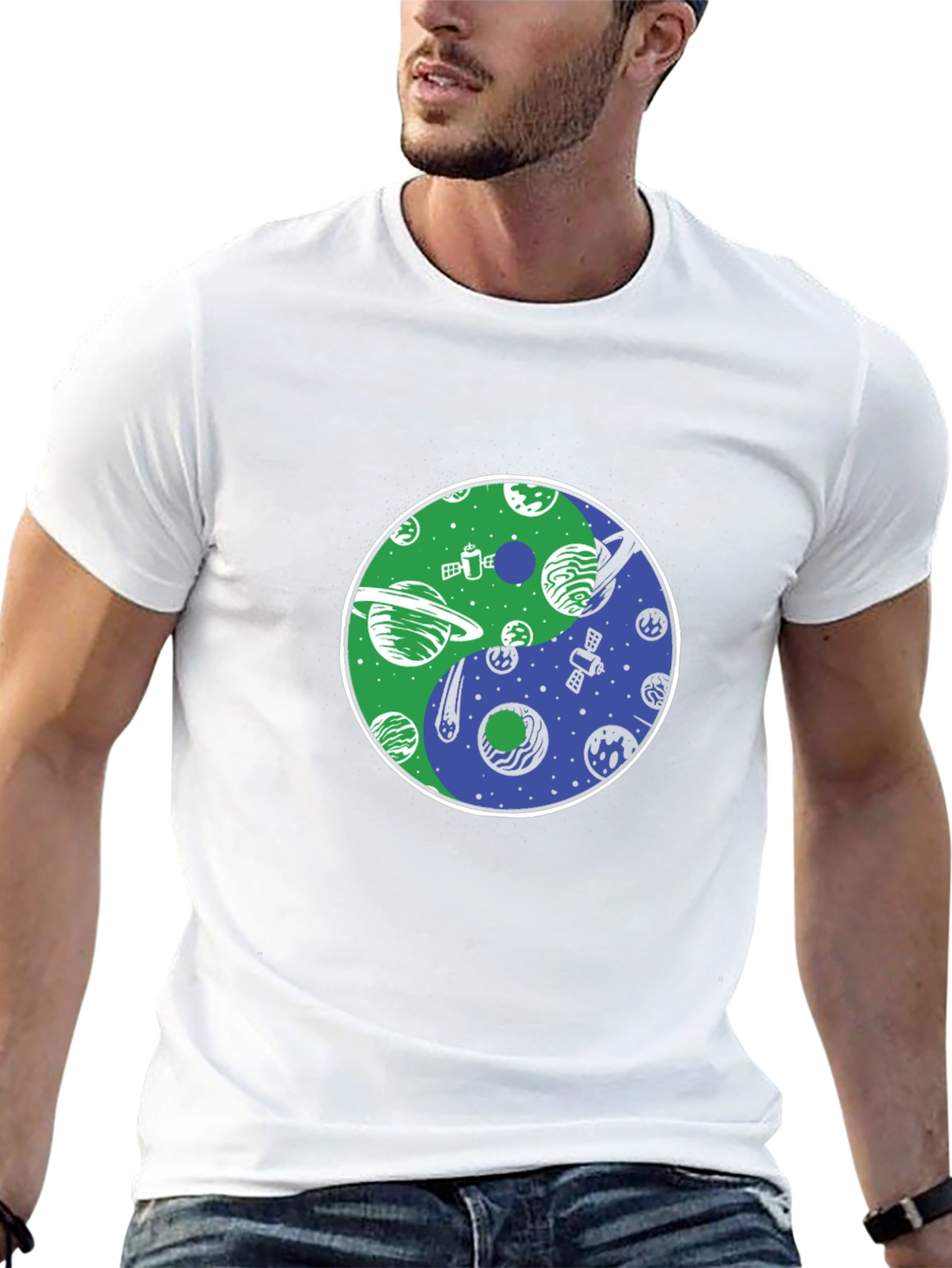 Yin Yang Planets T-Shirt - Space Harmony Design