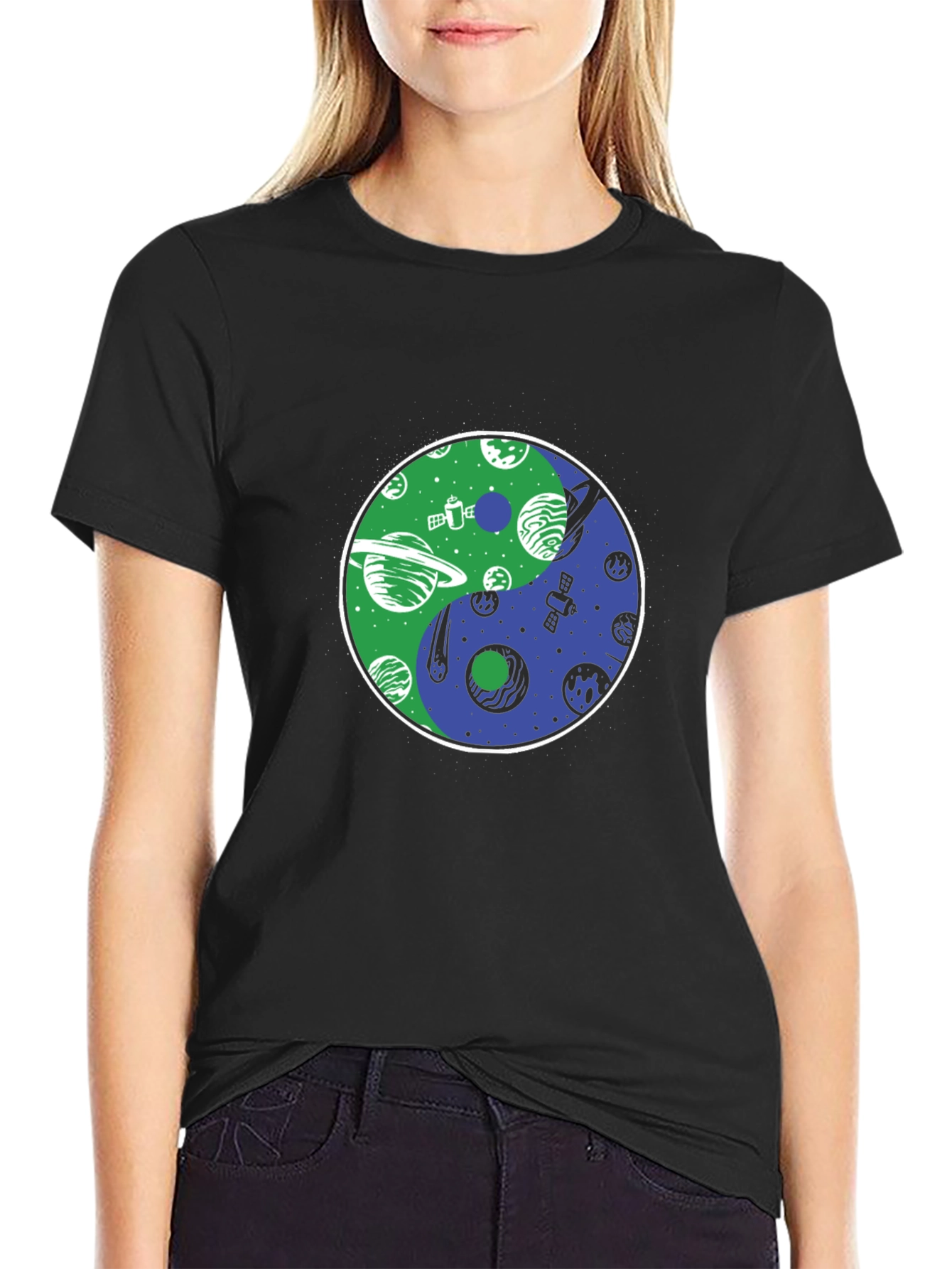 Yin Yang Planets T-Shirt - Space Harmony Design