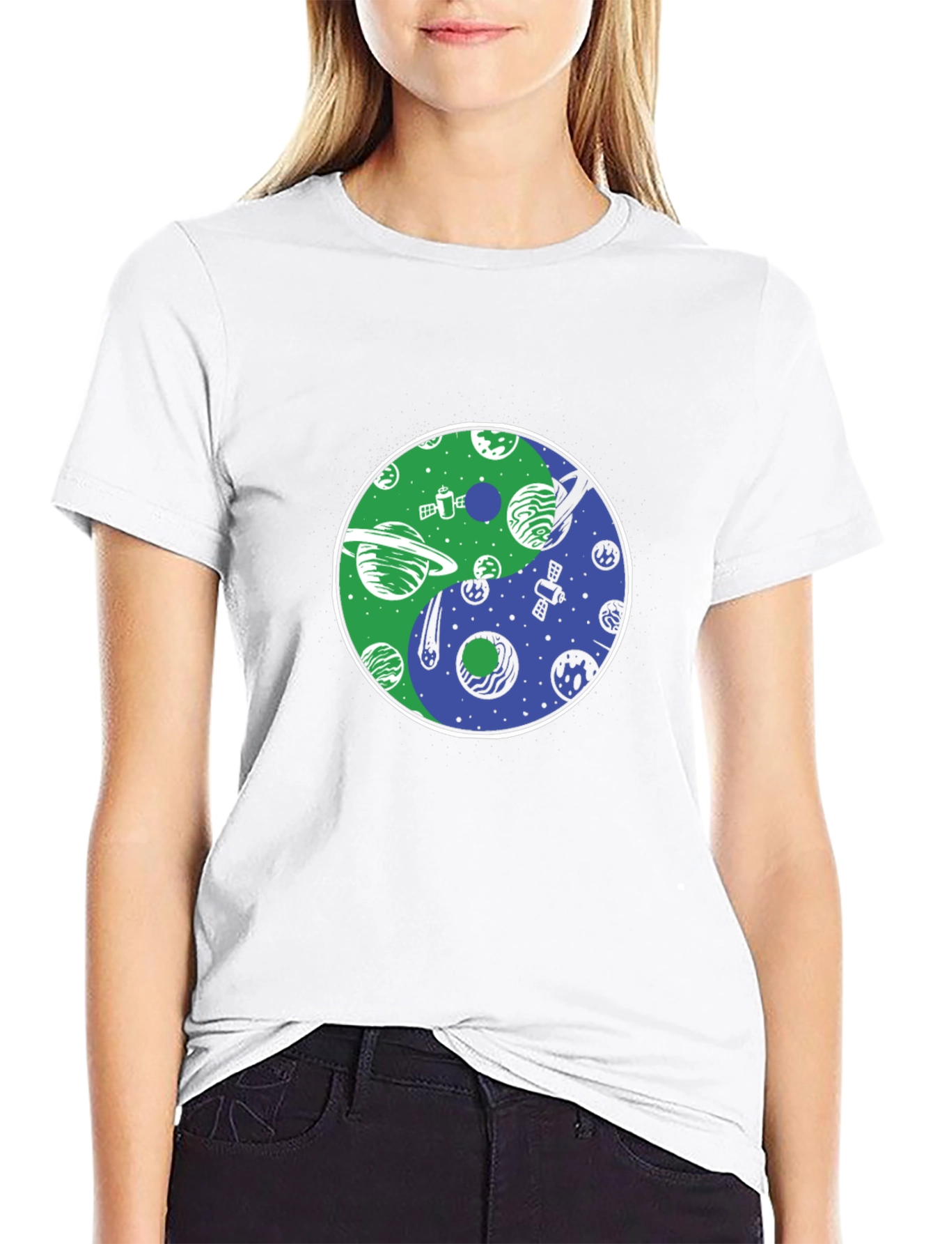 Yin Yang Planets T-Shirt - Space Harmony Design