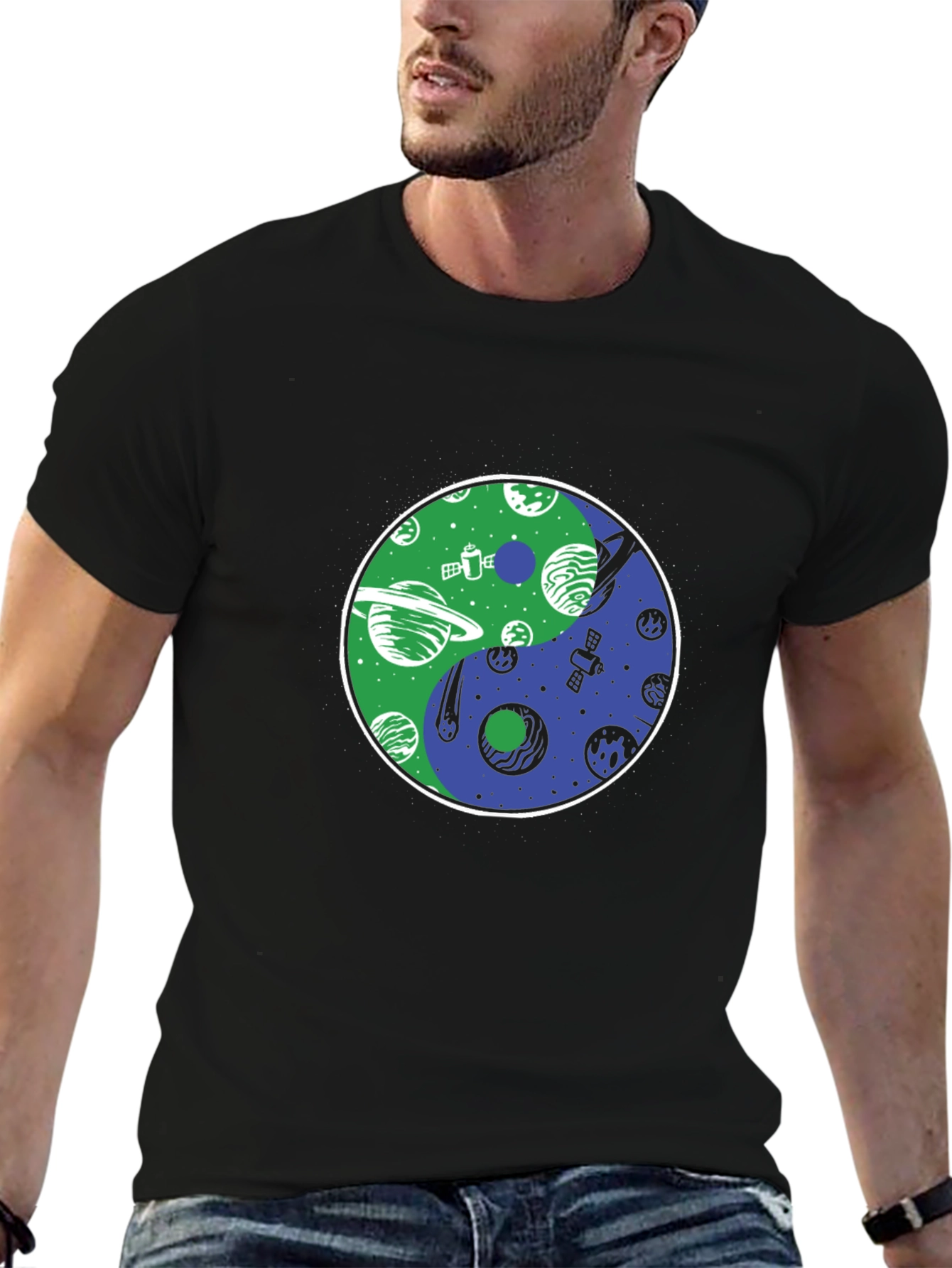 Yin Yang Planets T-Shirt - Space Harmony Design