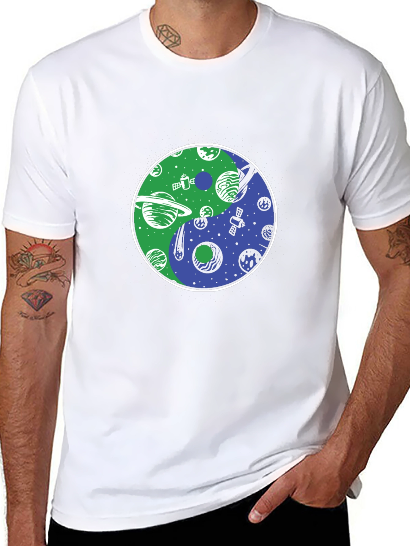 Yin Yang Planets T-Shirt - Space Harmony Design