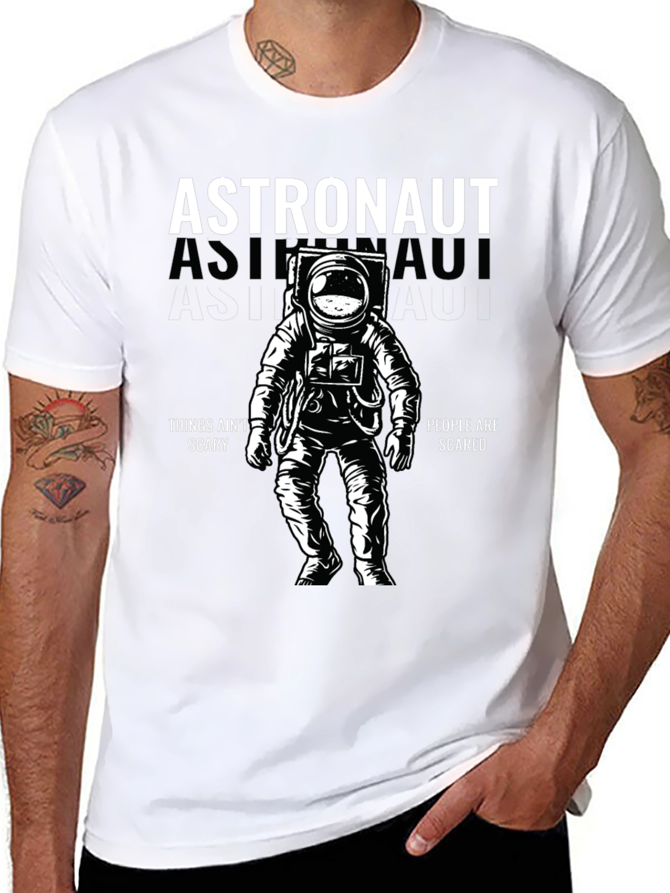 Astronaut Graphic Print Black T-Shirt