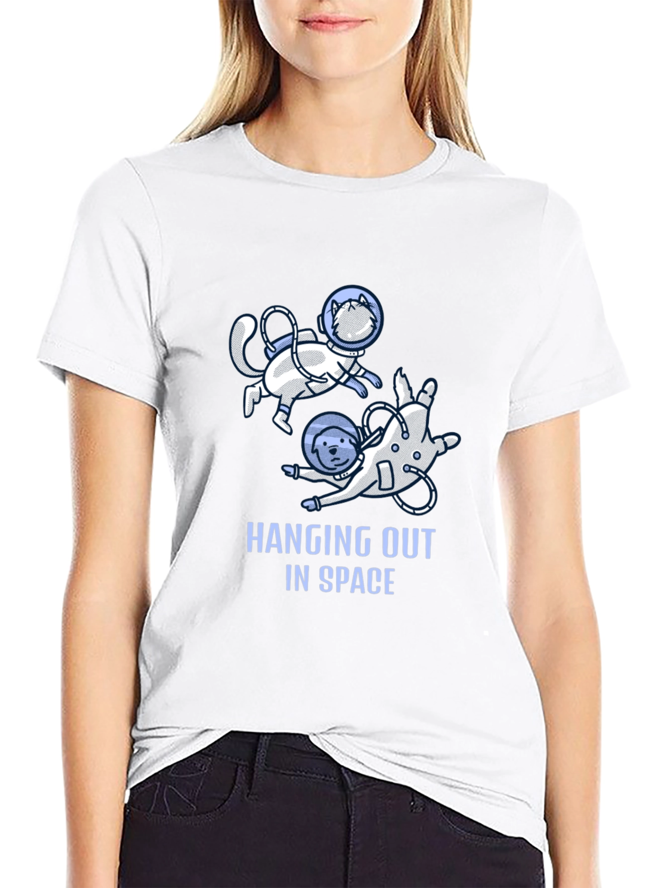Hanging Out In Space T-Shirt Cat and Dog Astronauts