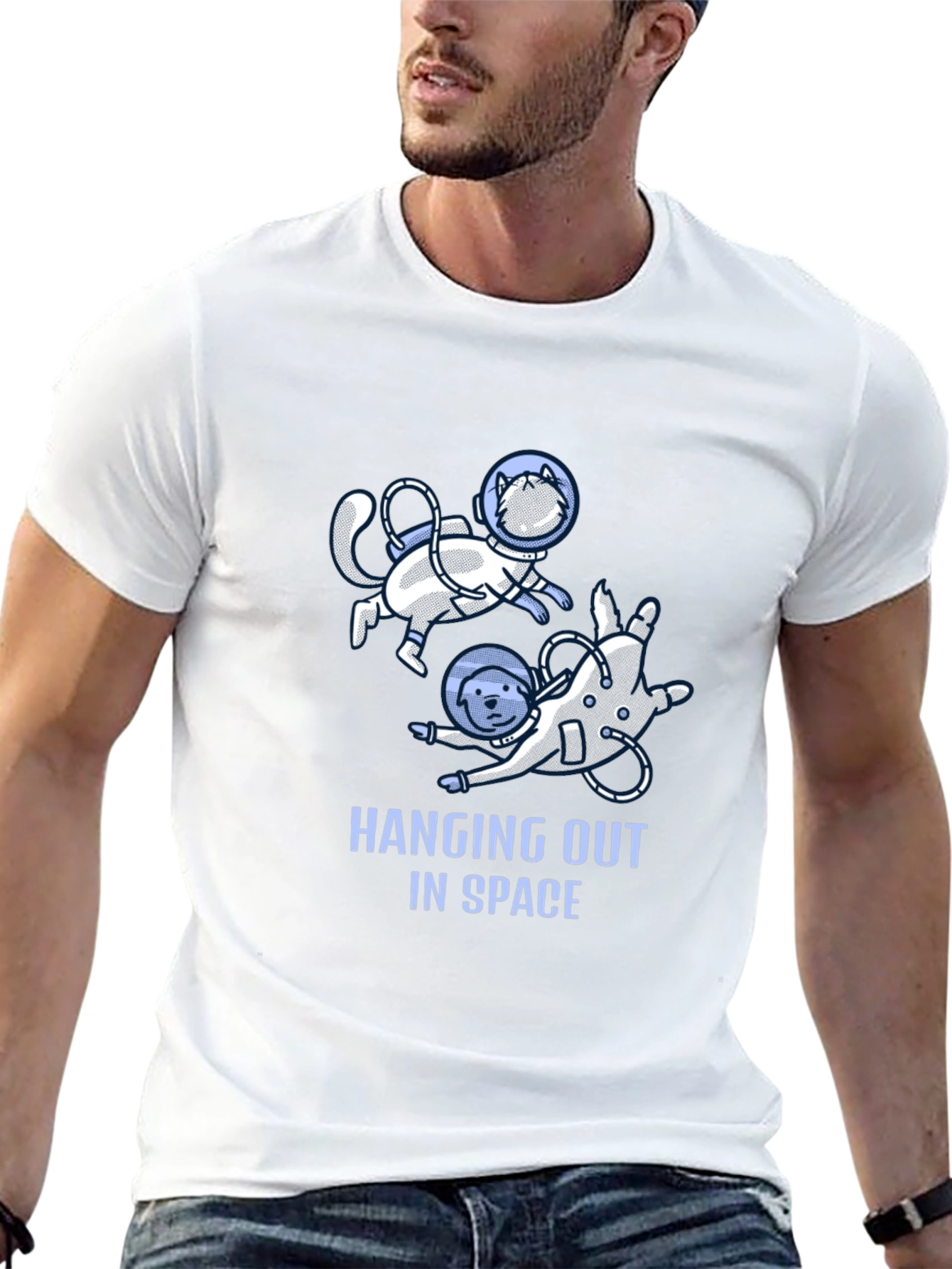 Hanging Out In Space T-Shirt Cat and Dog Astronauts