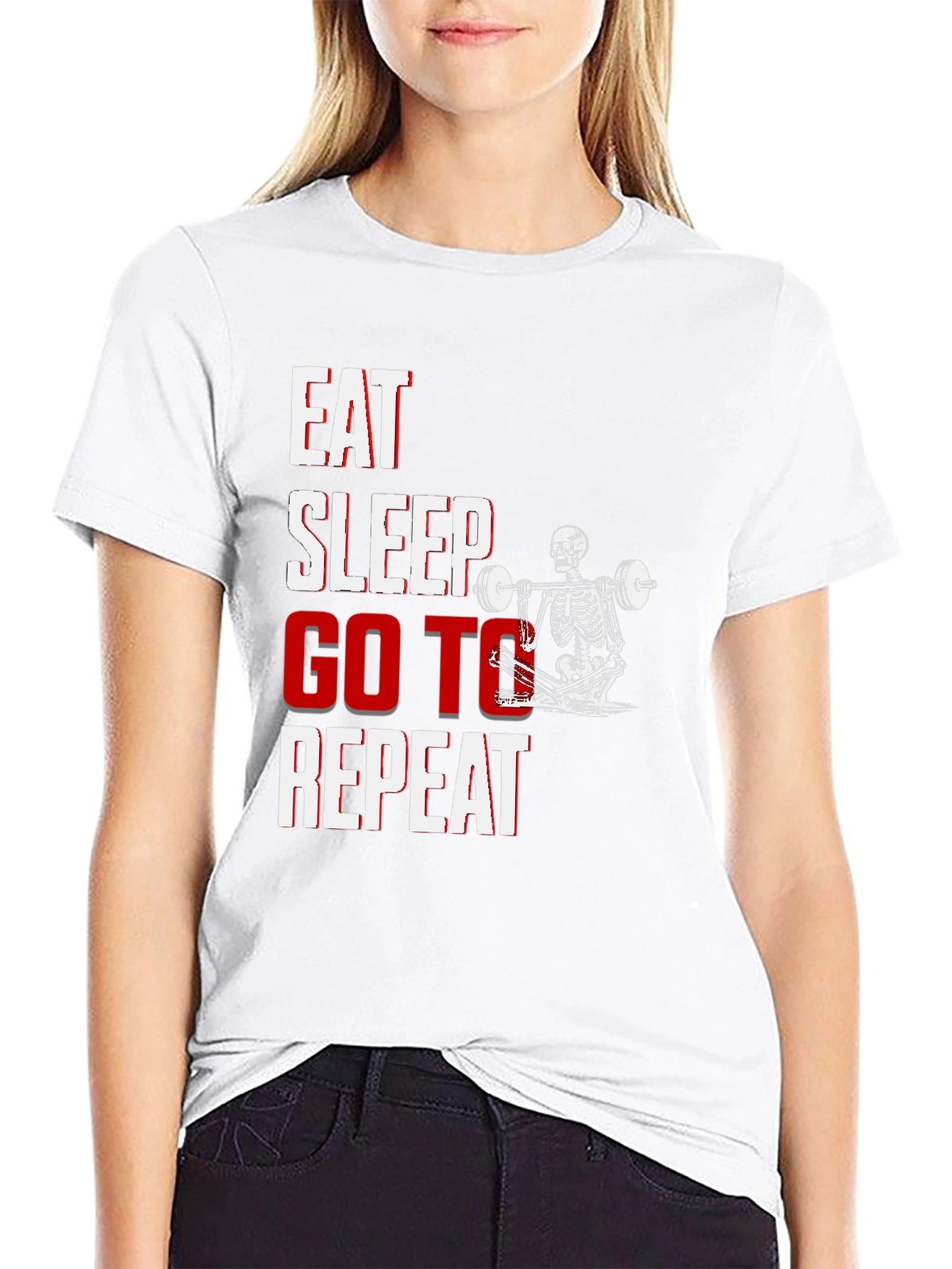 Eat Sleep Go To Repeat Skeleton Gym T-Shirt