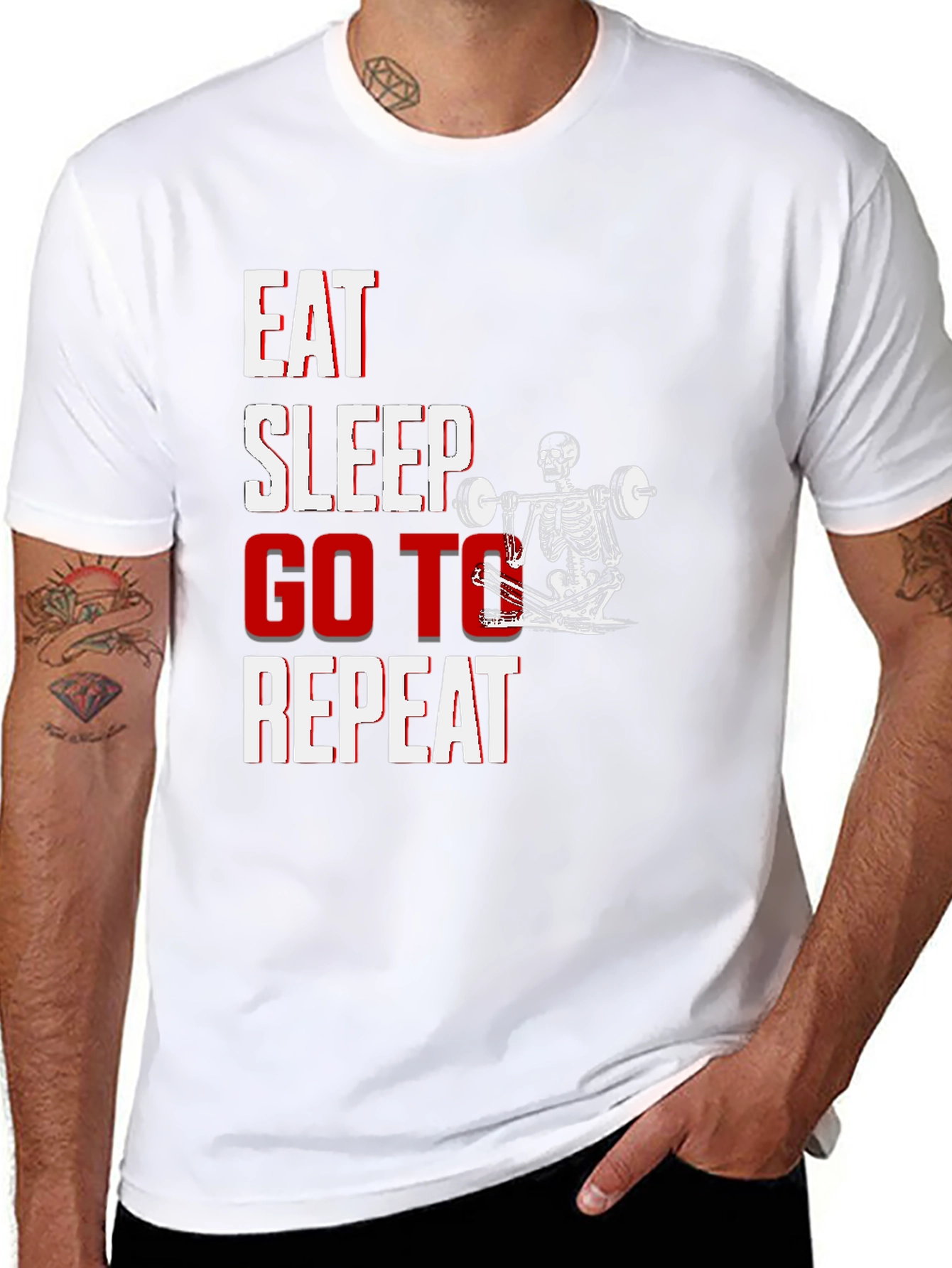 Eat Sleep Go To Repeat Skeleton Gym T-Shirt