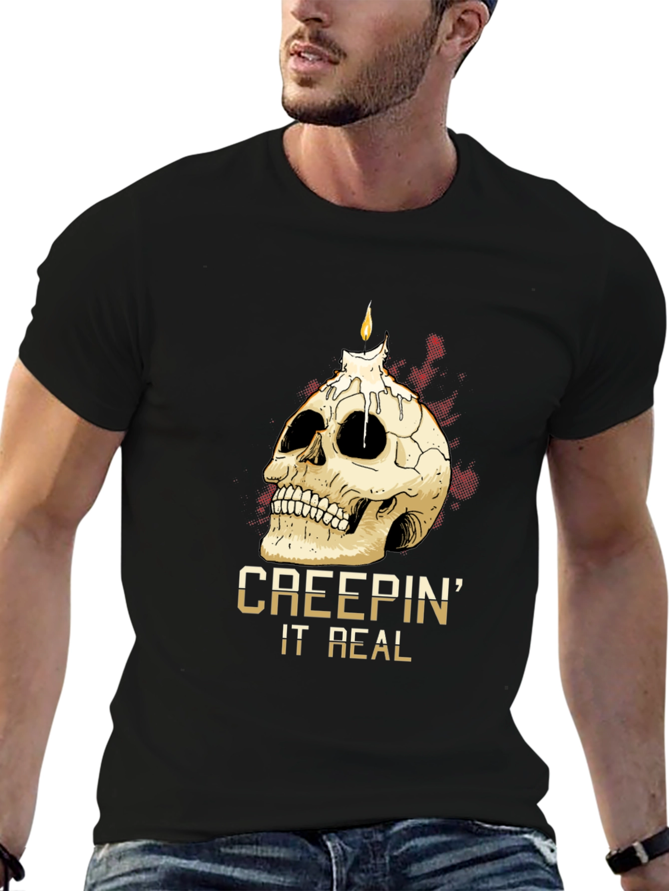 Creepin It Real Skull Candle Graphic Tee