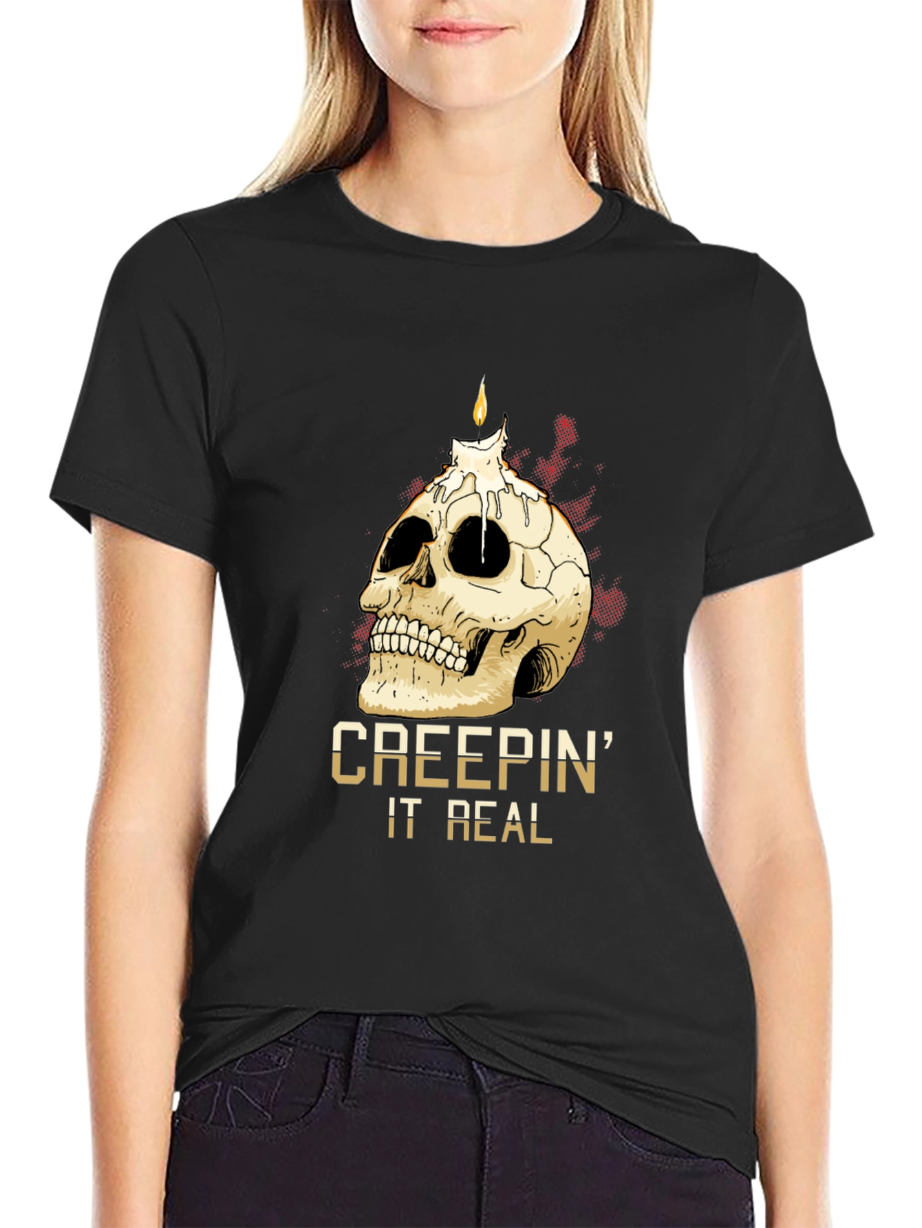 Creepin It Real Skull Candle Graphic Tee