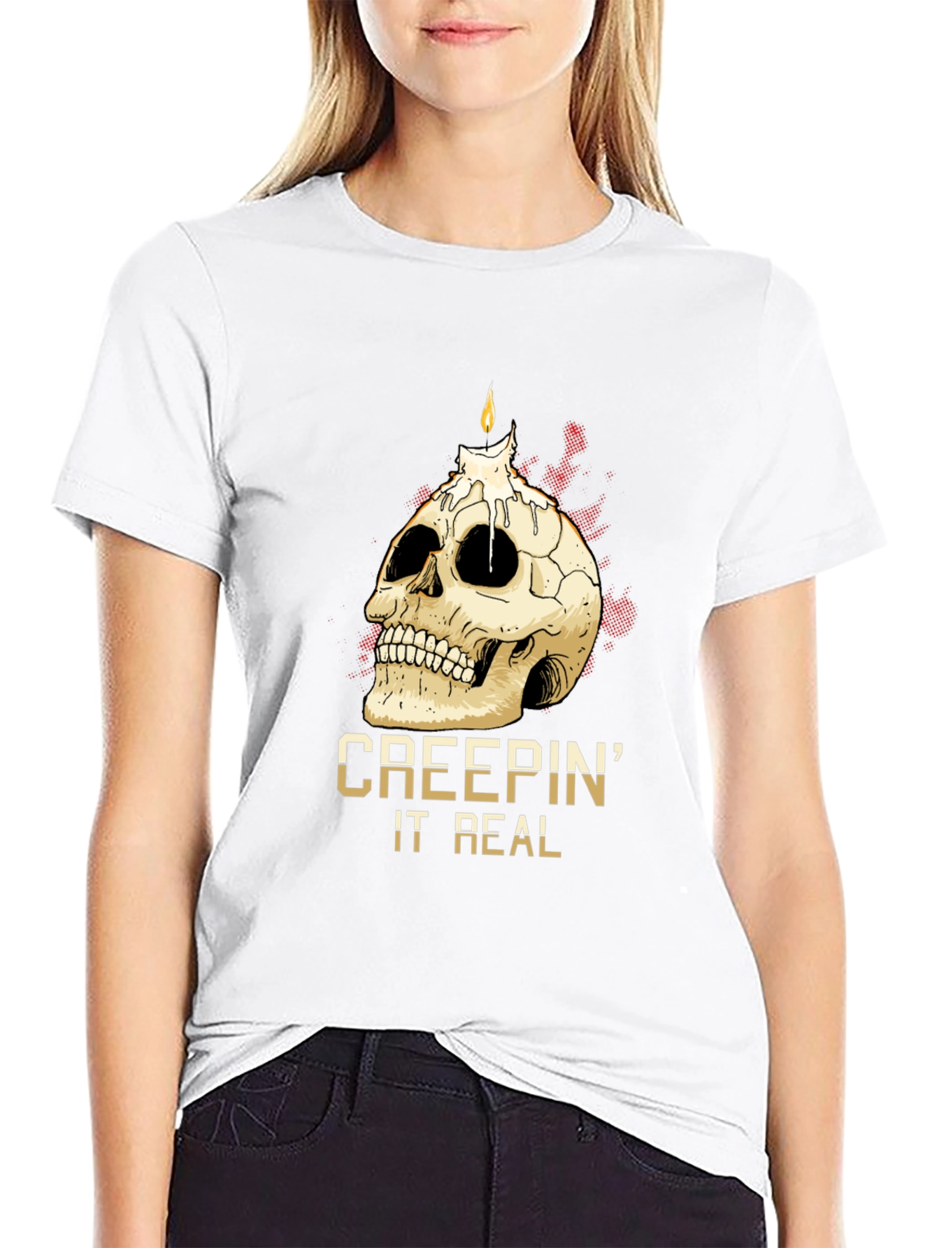 Creepin It Real Skull Candle Graphic Tee
