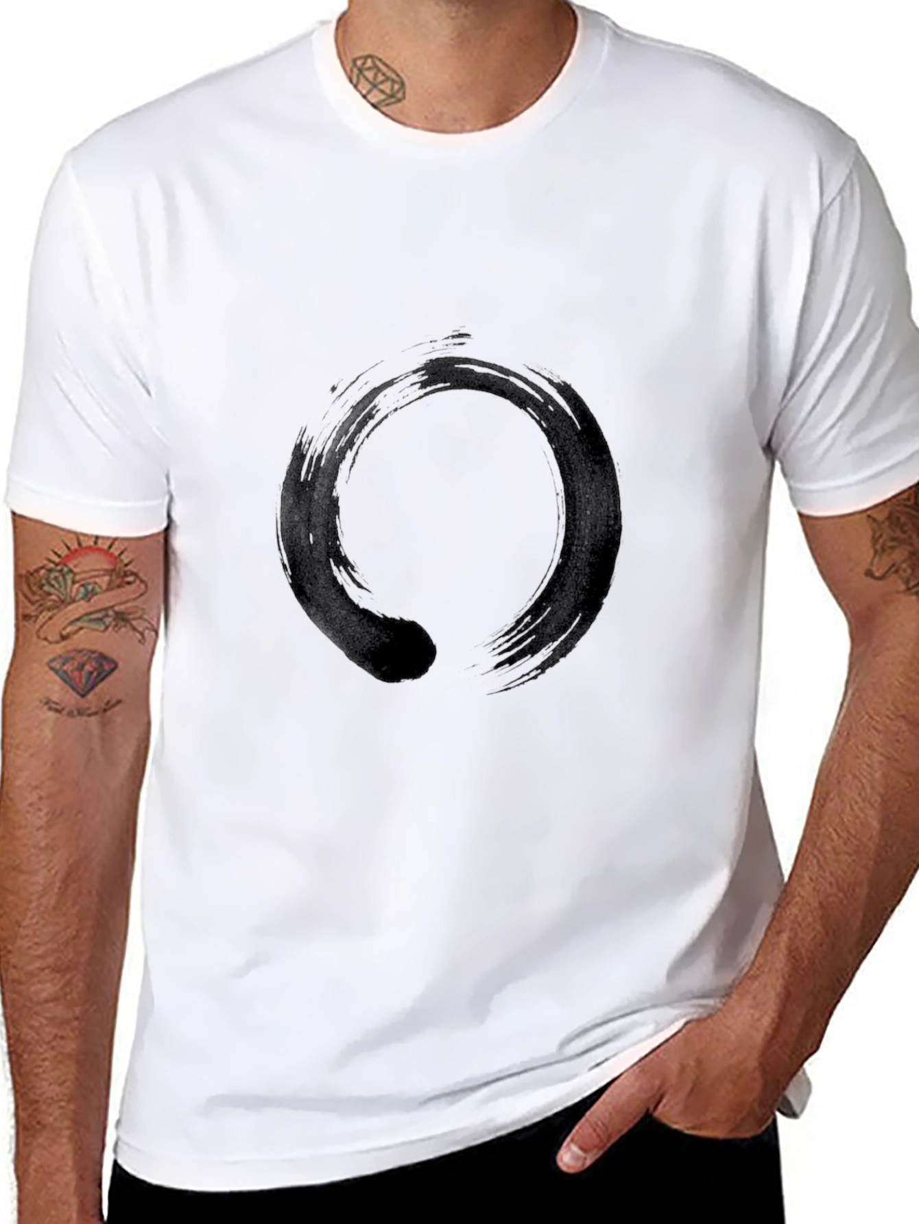 Mens Black T-Shirt with Zen Circle Graphic