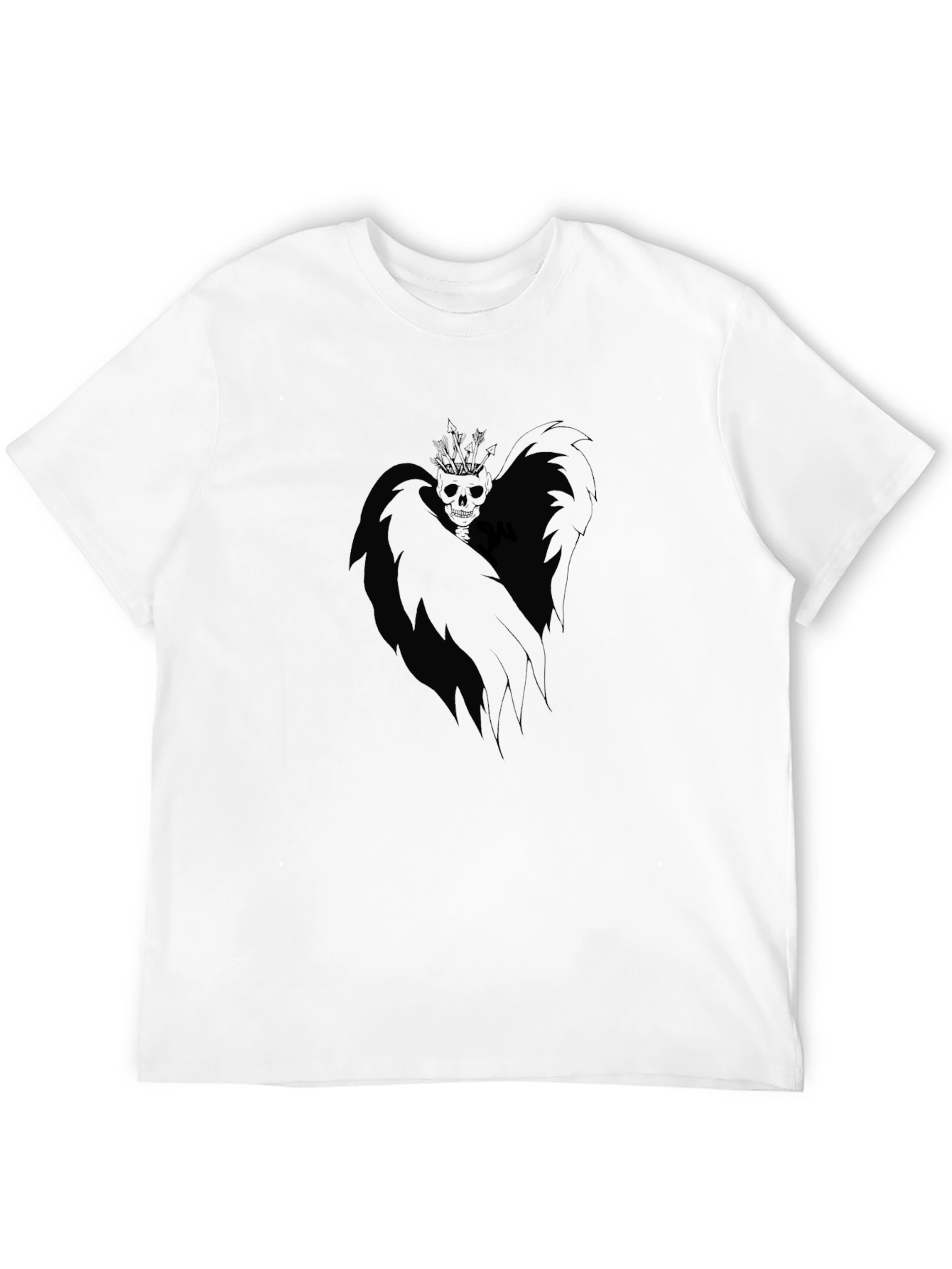 Mens Black Graphic T-Shirt - Winged Skull Design