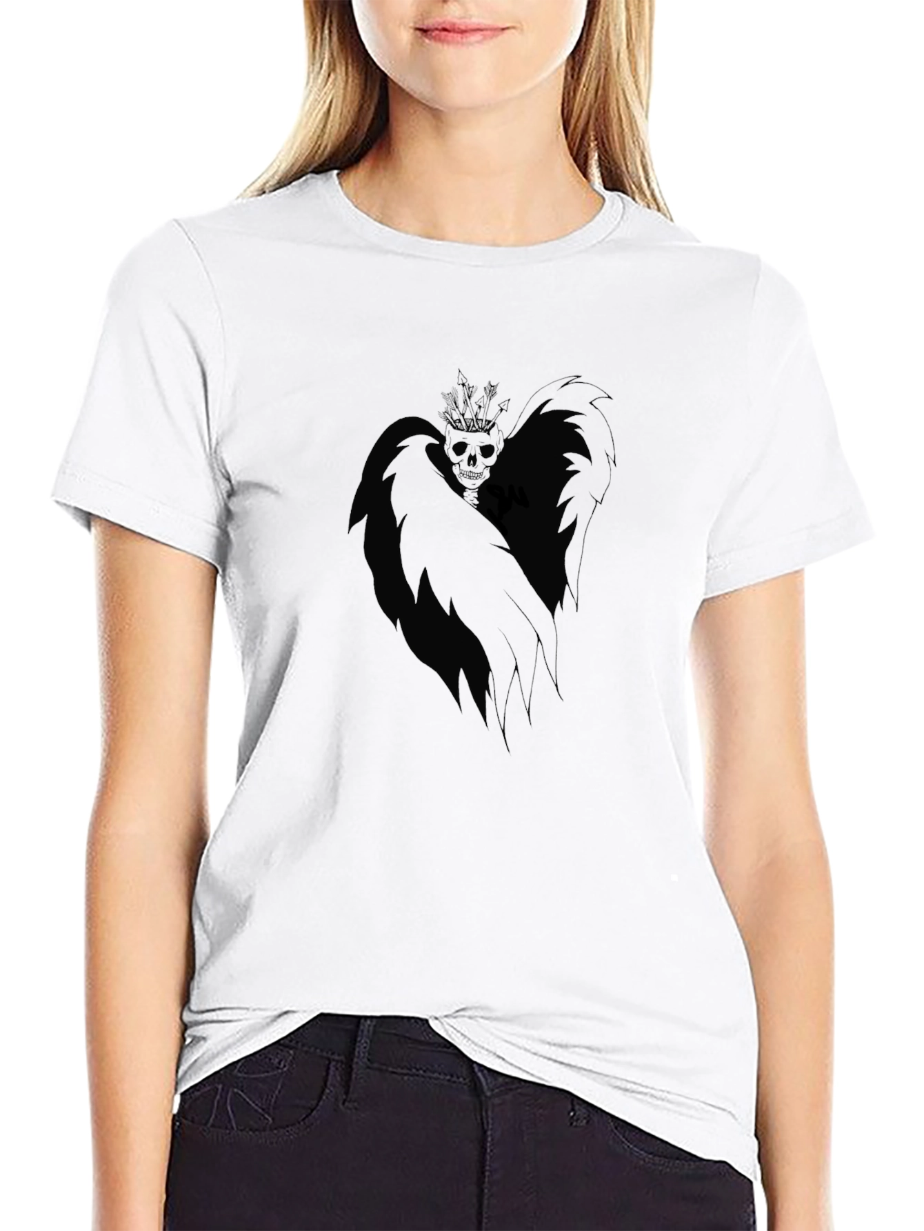 Mens Black Graphic T-Shirt - Winged Skull Design