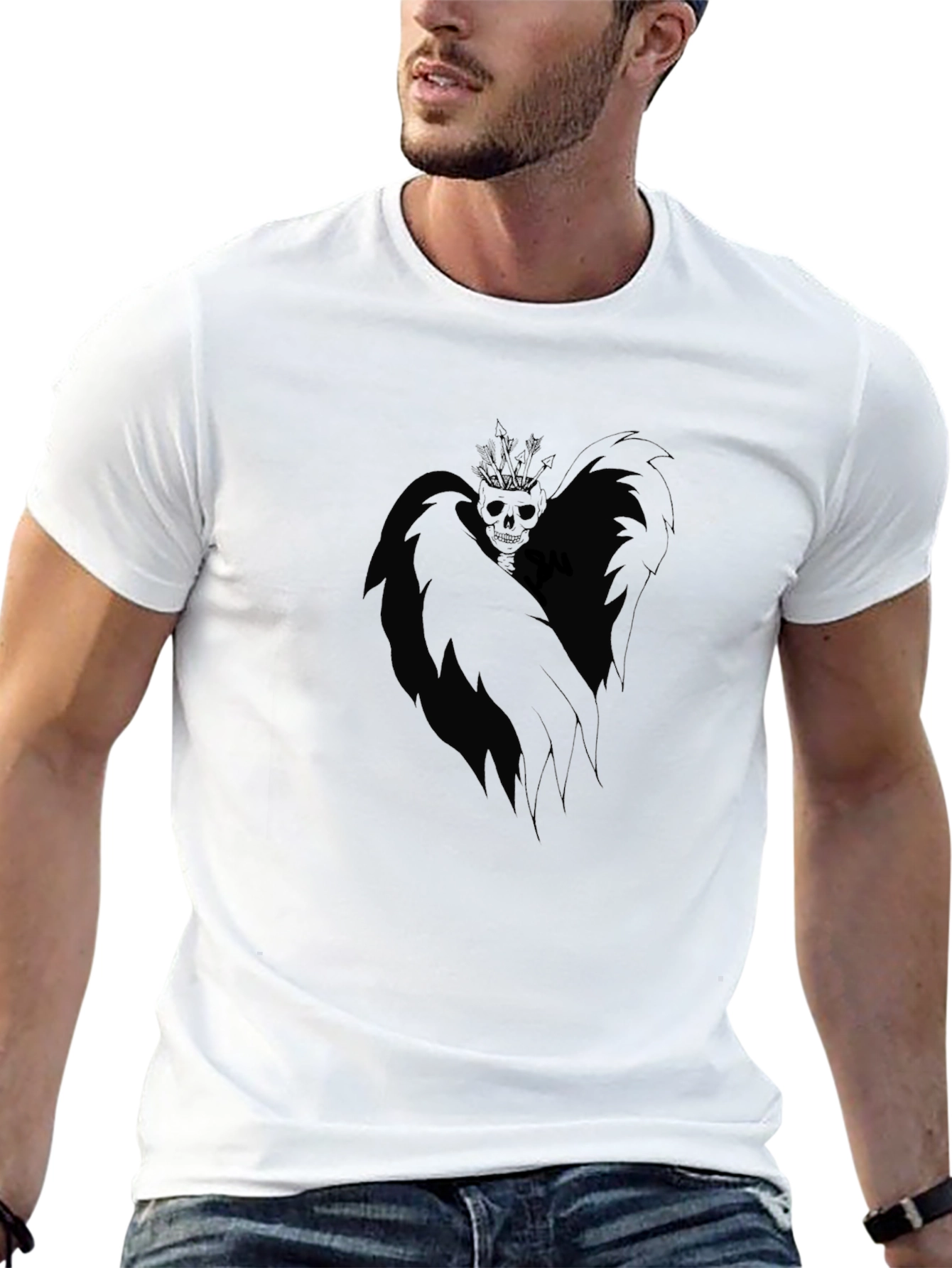 Mens Black Graphic T-Shirt - Winged Skull Design