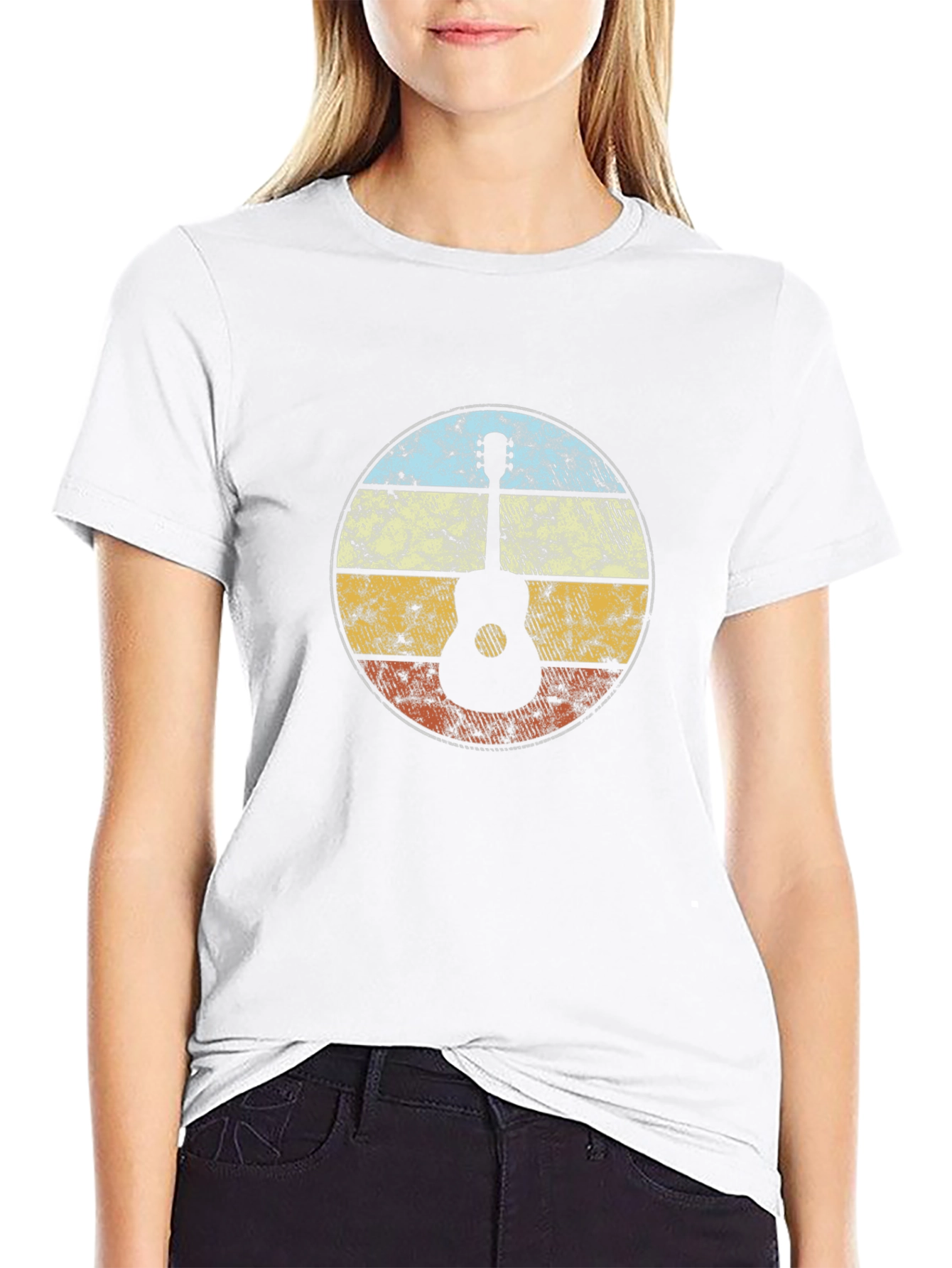 Retro Guitar Sunset Graphic Tee - Black
