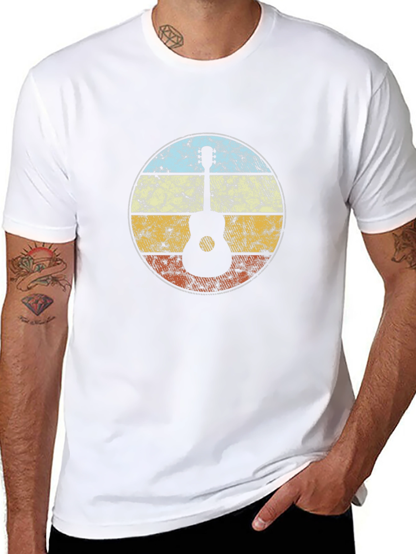 Retro Guitar Sunset Graphic Tee - Black