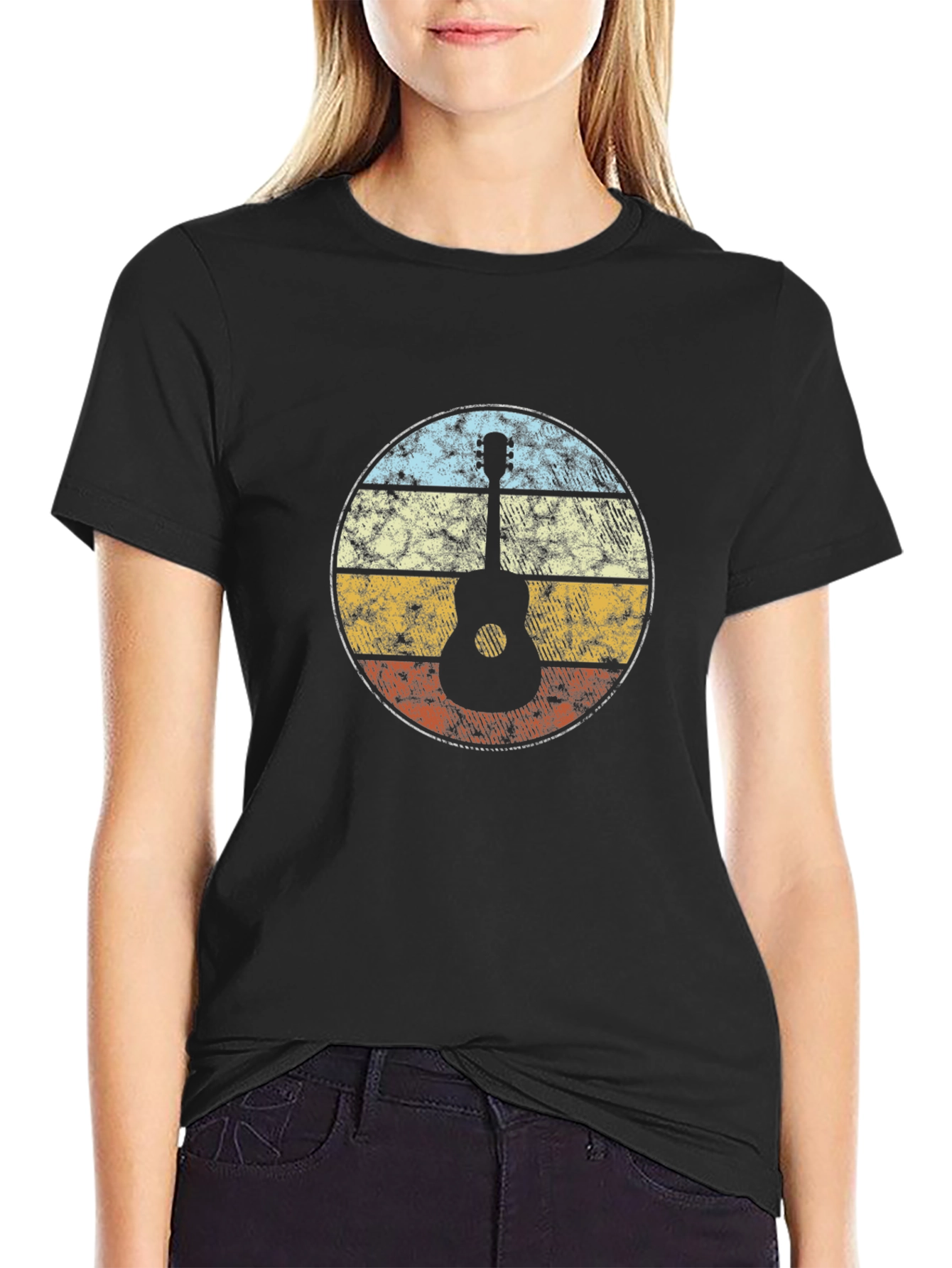 Retro Guitar Sunset Graphic Tee - Black