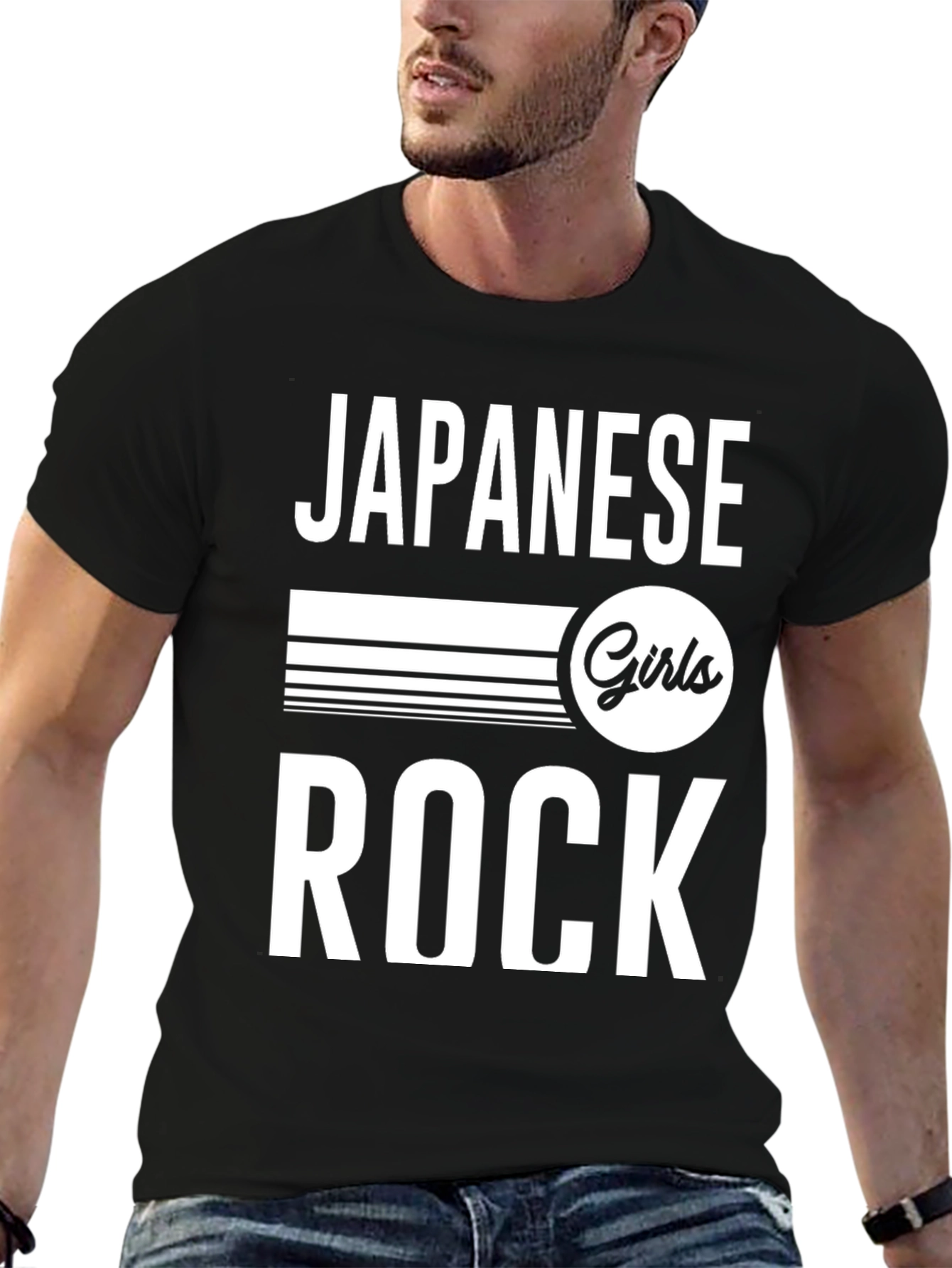 Japanese Girls Rock Graphic Tee - Black Cotton T-Shirt