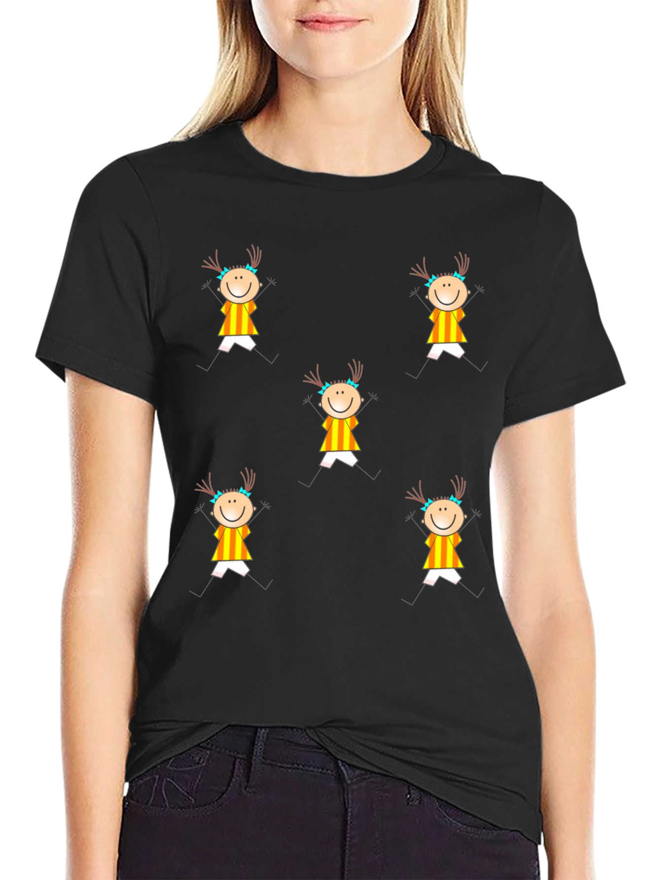 Fun Stick Figure Patterned Black T-Shirt