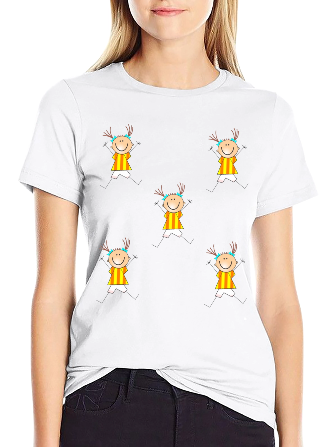 Fun Stick Figure Patterned Black T-Shirt