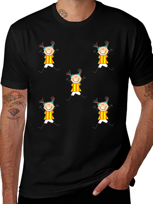 Fun Stick Figure Patterned Black T-Shirt