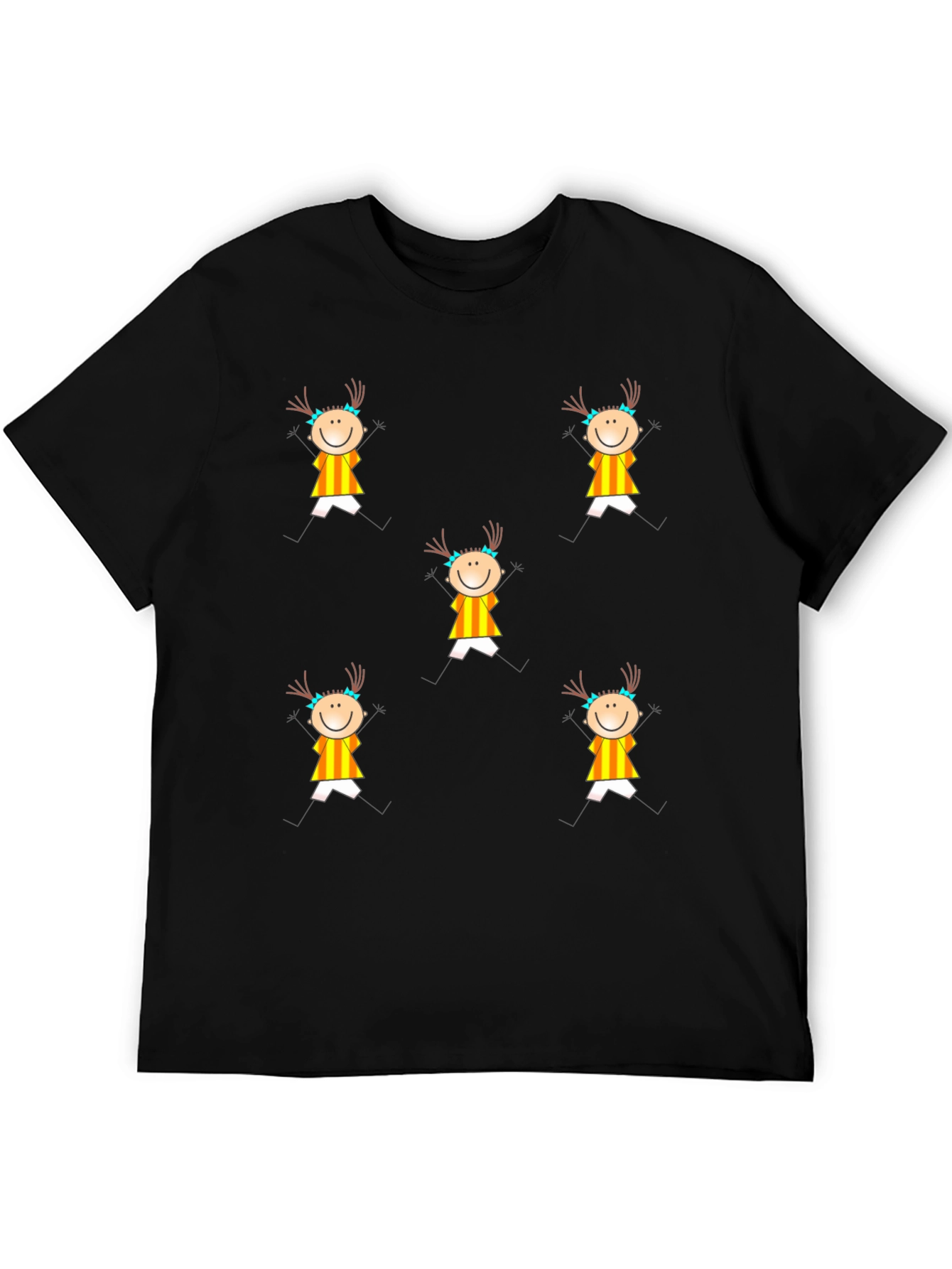 Fun Stick Figure Patterned Black T-Shirt