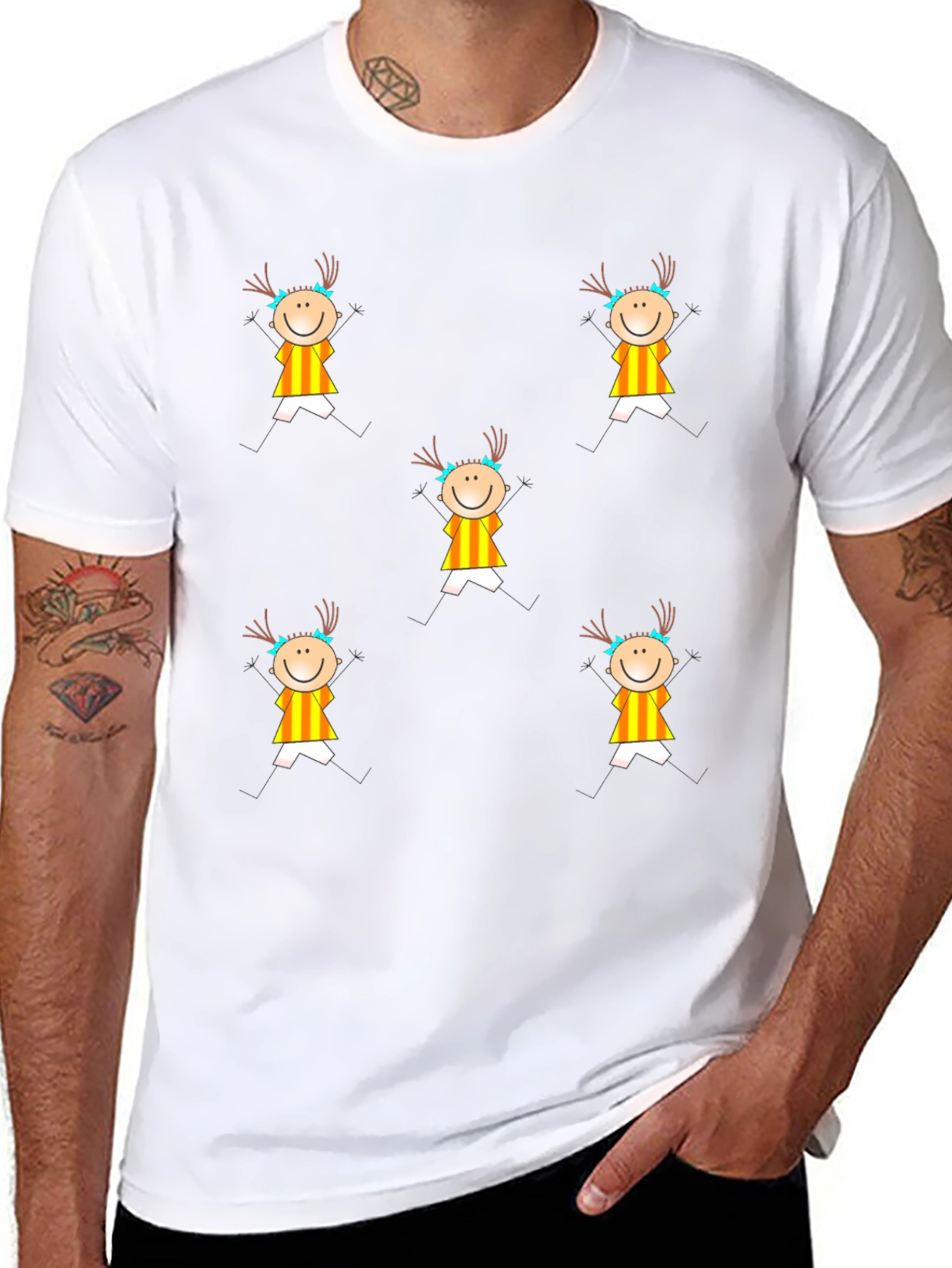 Fun Stick Figure Patterned Black T-Shirt